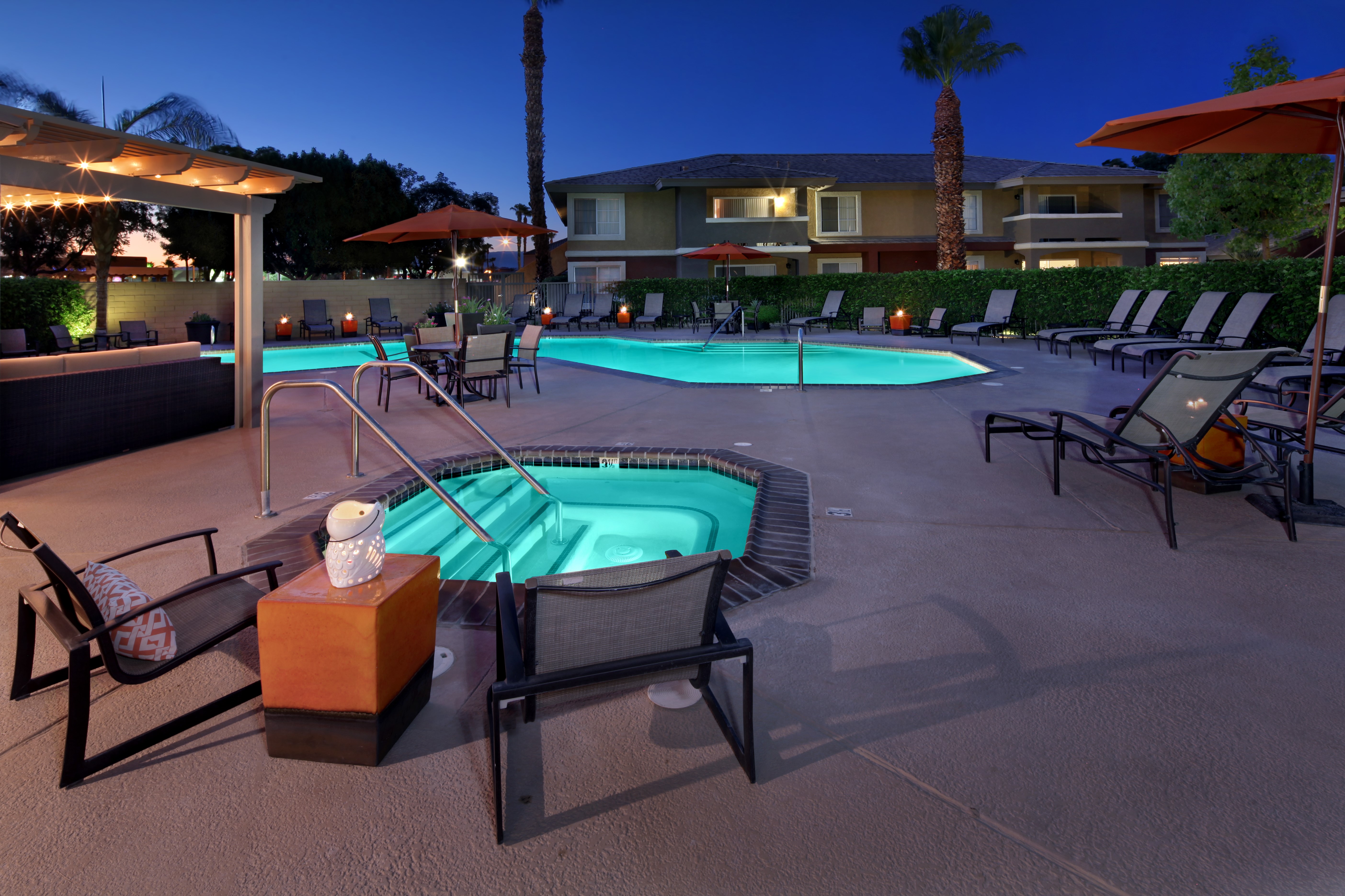 Resort Pool and Hot Tub at Night HD Wallpaper