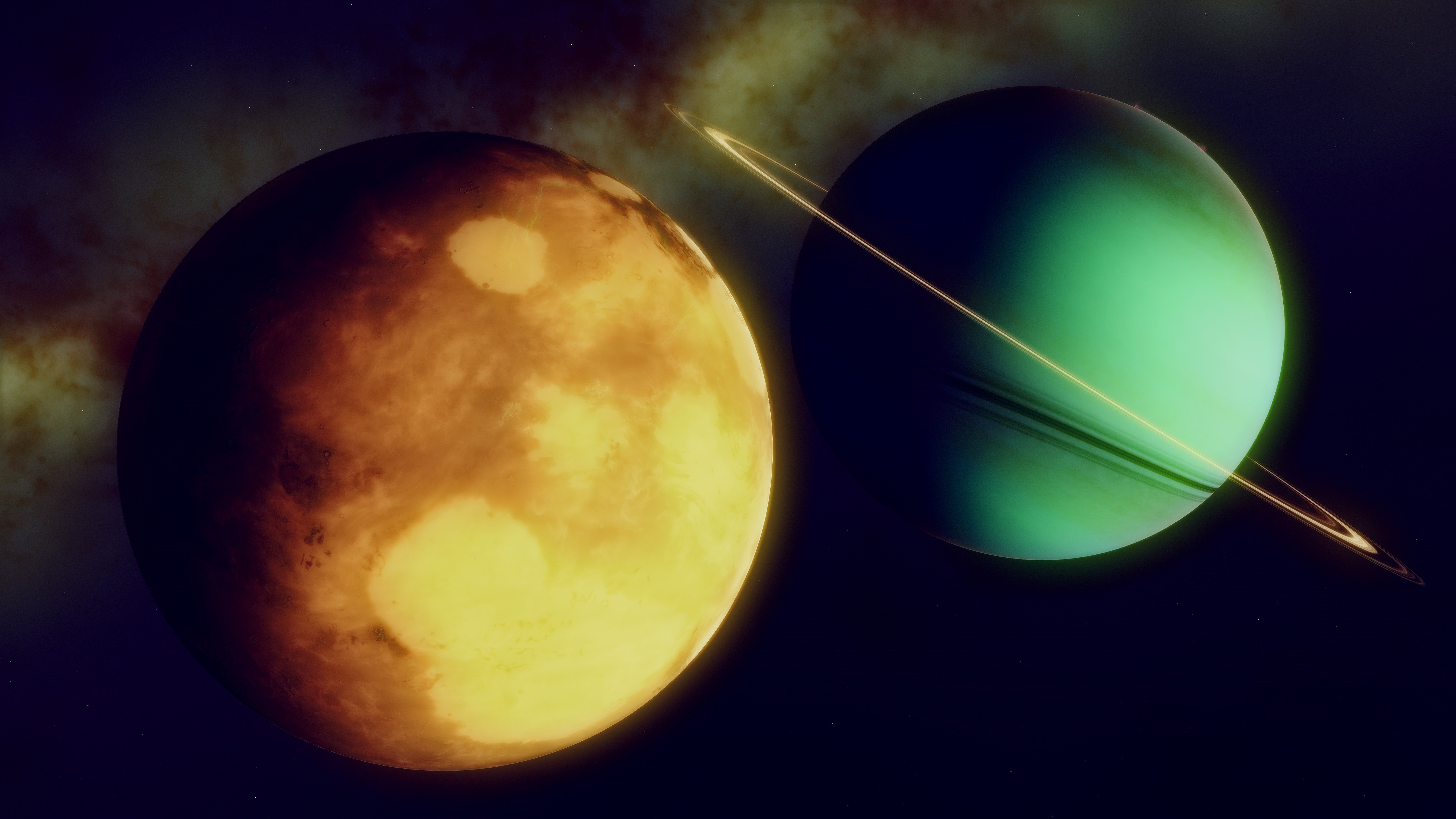 Planets in space with rings HD Wallpaper