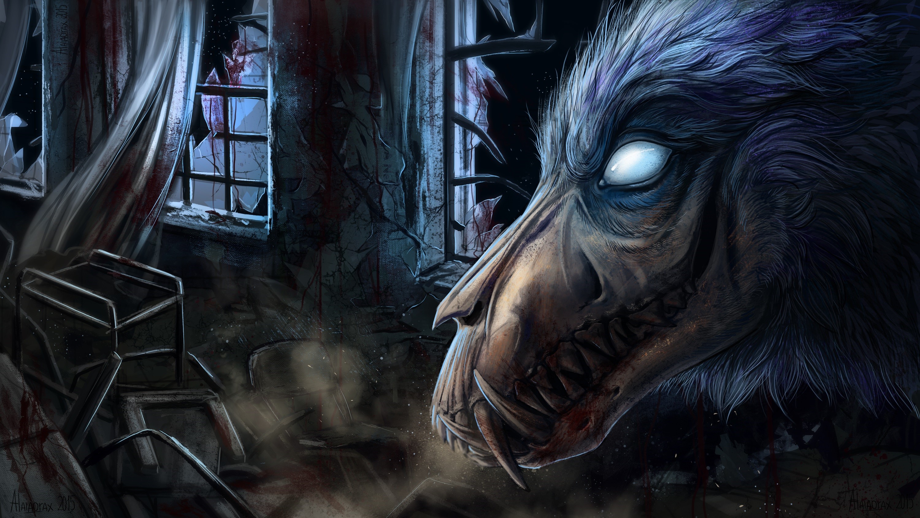 Monster head in a ruined room HD Wallpaper