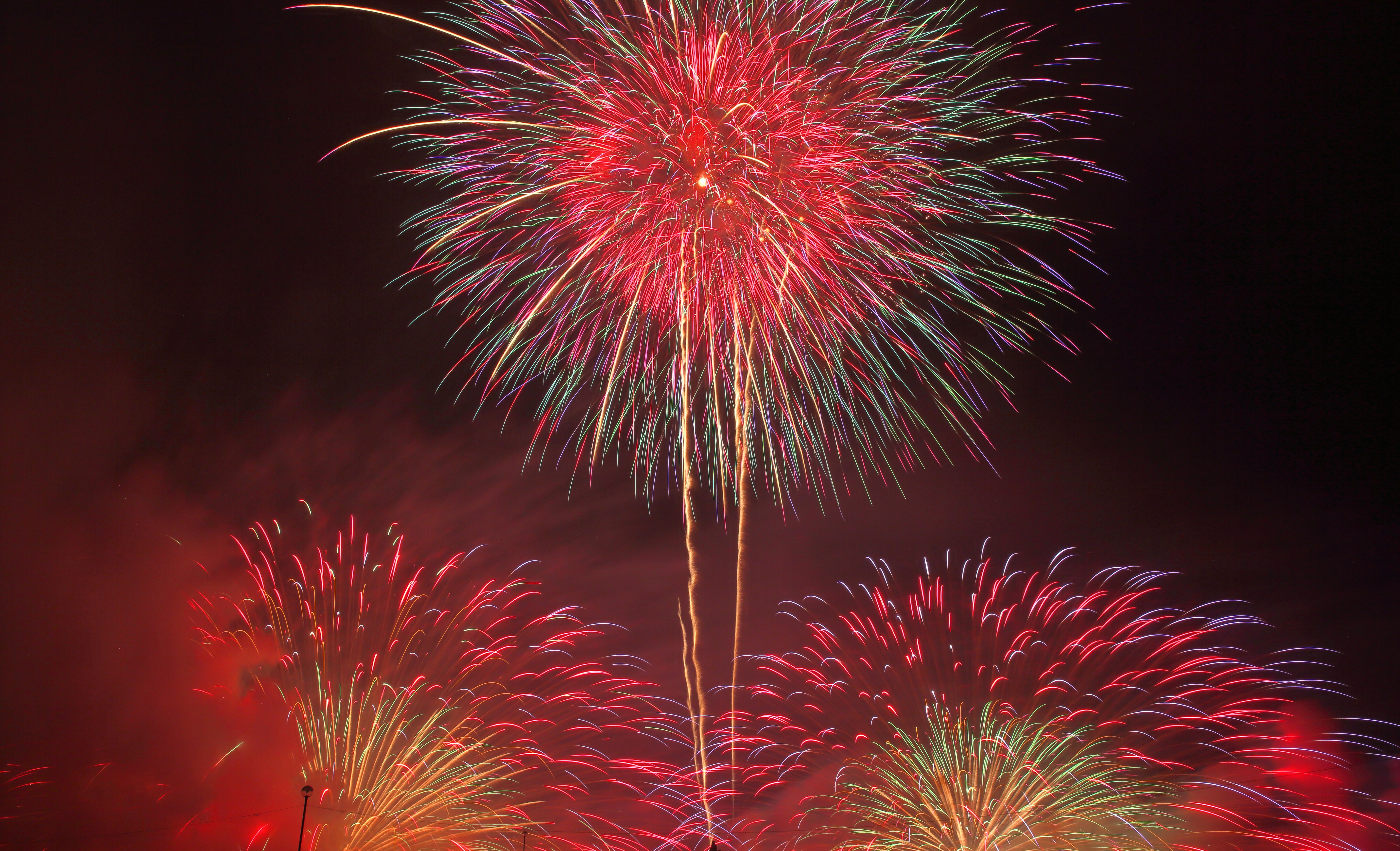 Fireworks display in the night sky HD Wallpaper