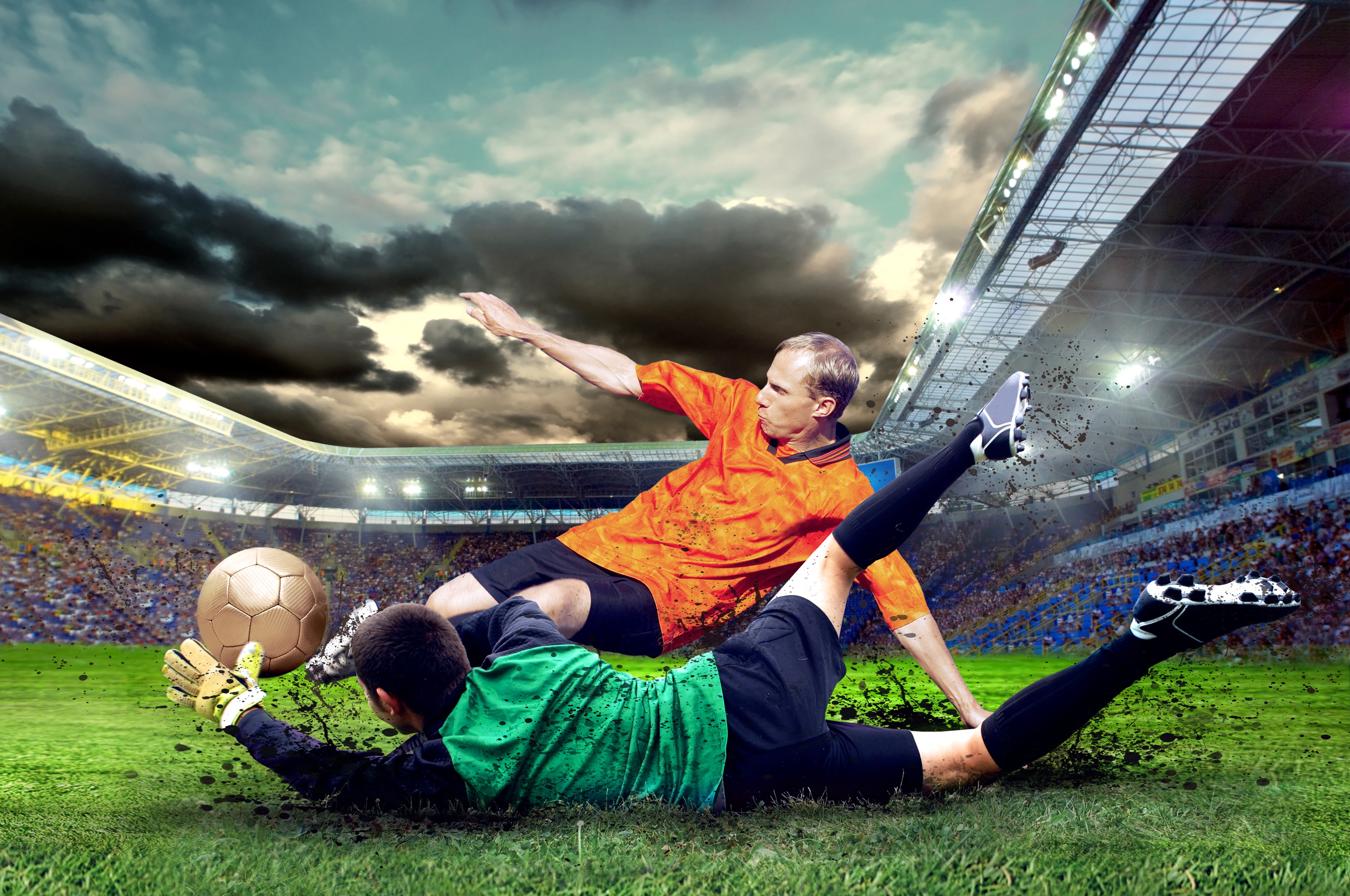 Soccer players in a stadium HD Wallpaper