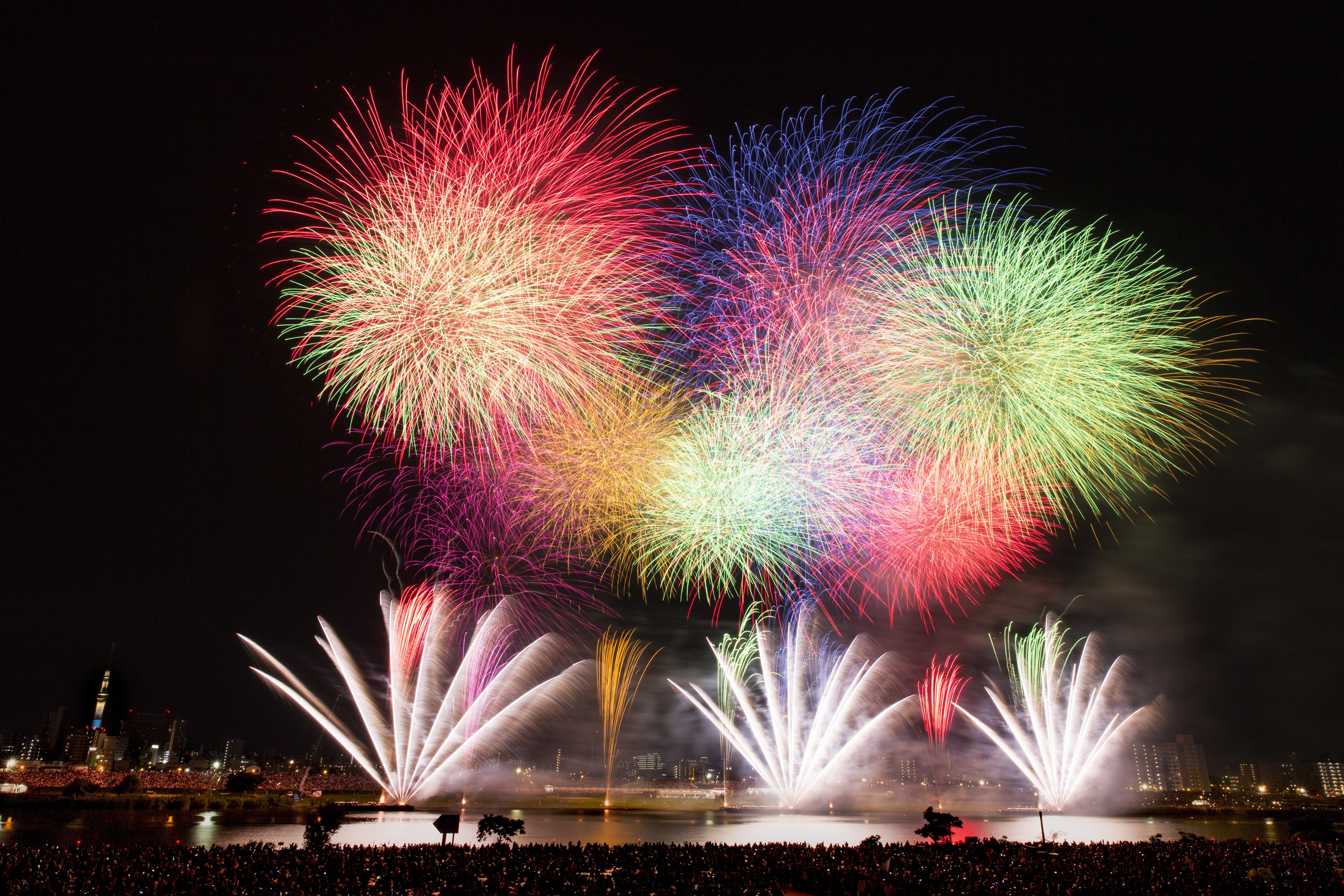Fireworks over Tokyo, Japan at Night HD Wallpaper