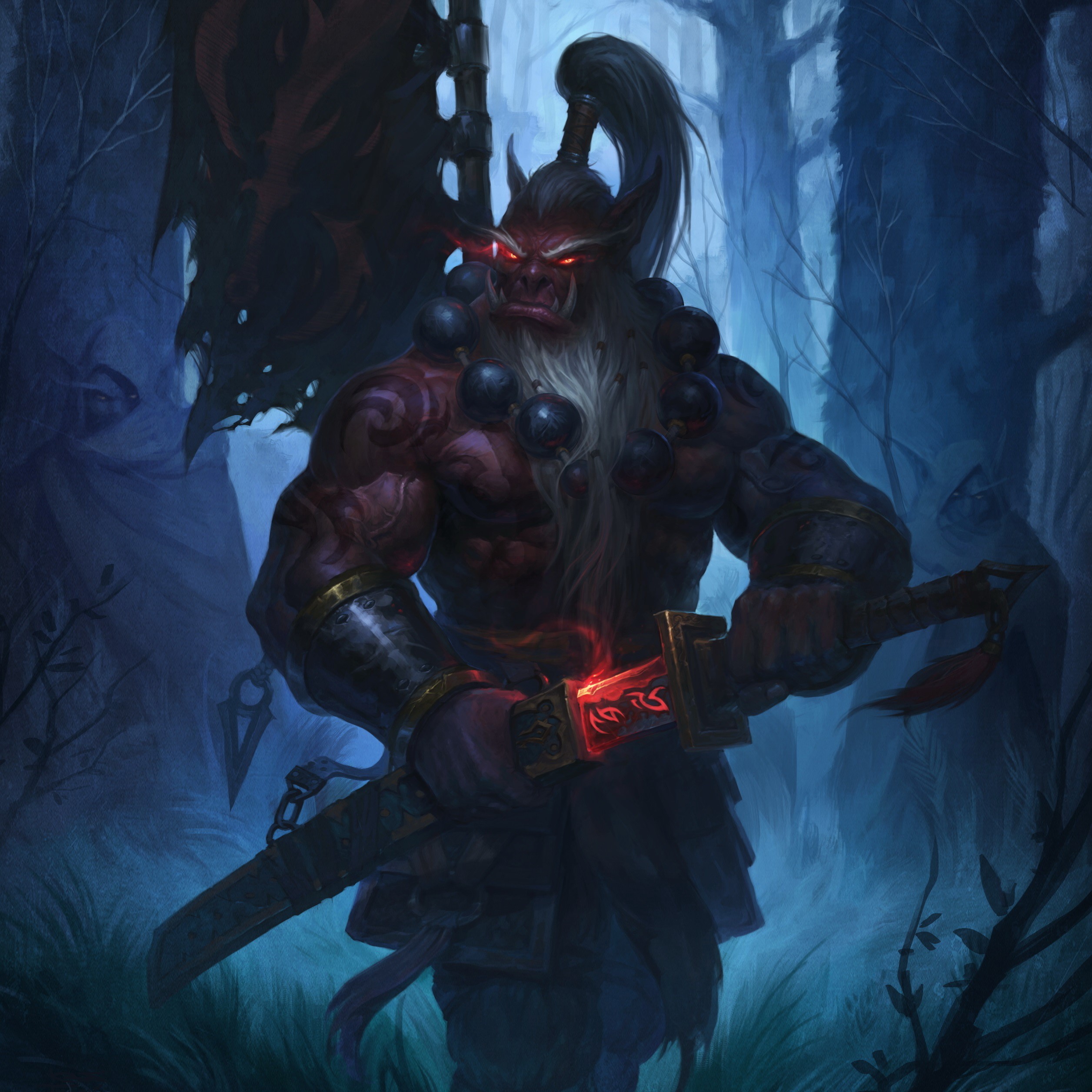 Orc Warrior with Glowing Sword in Forest HD Wallpaper