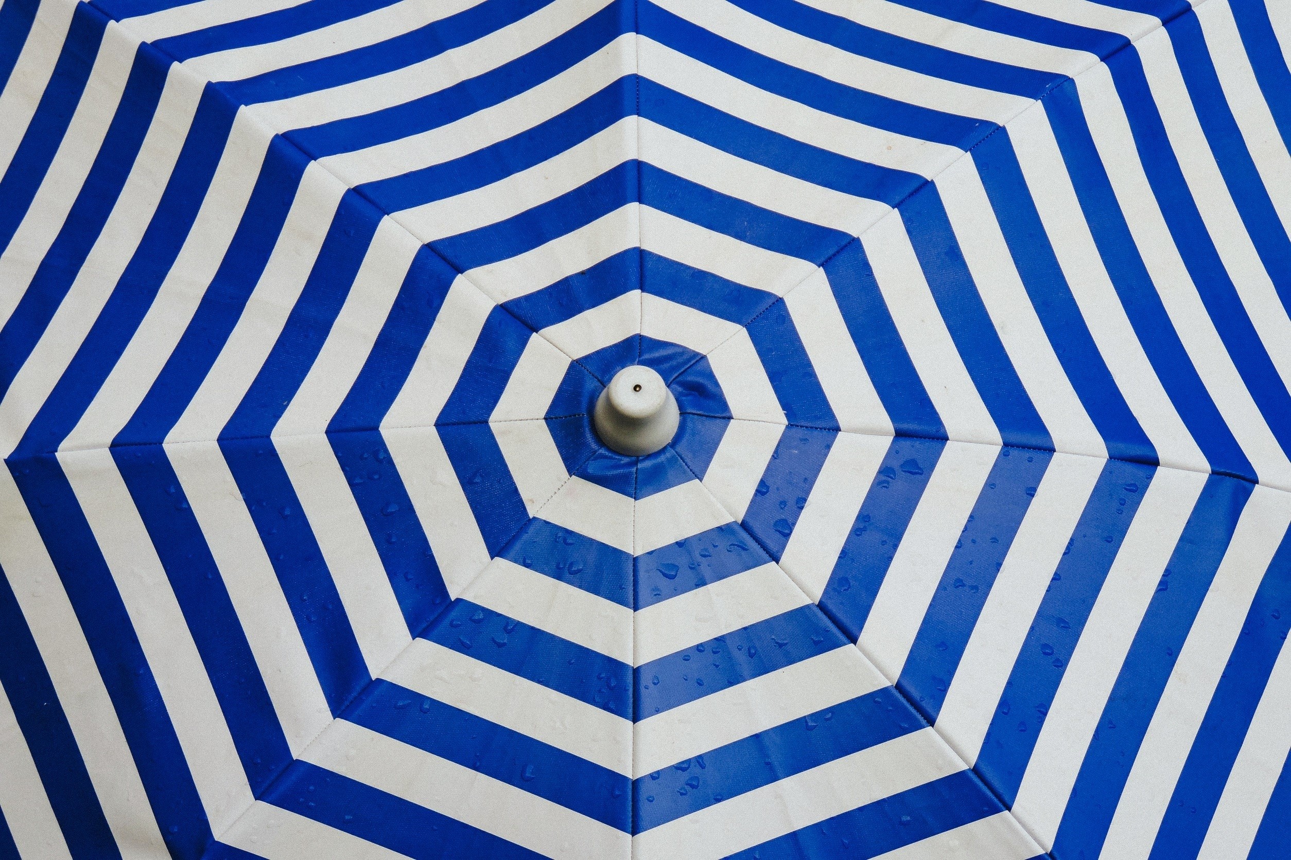 Blue and white striped umbrella close-up HD Wallpaper