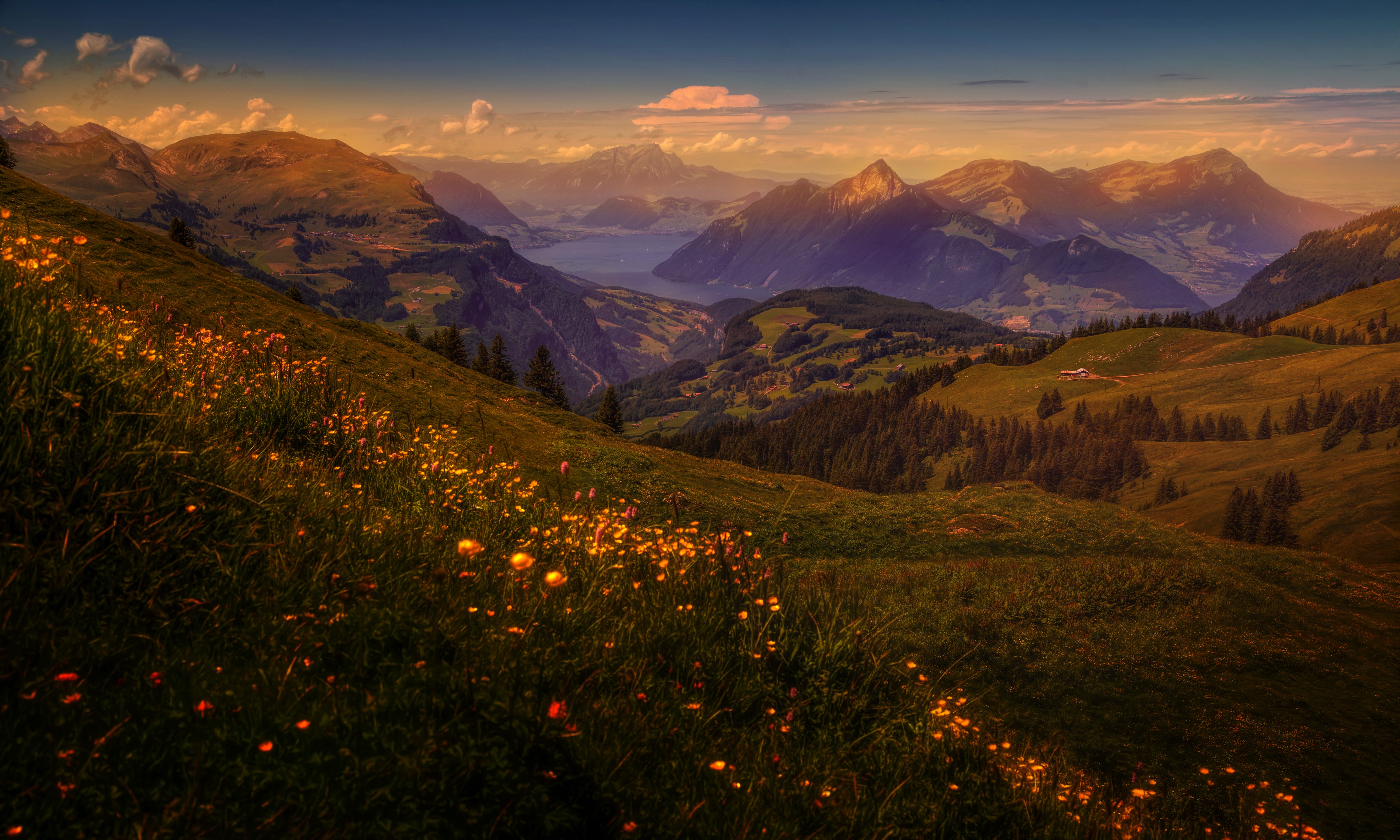 Mountains and Grasslands Scenery HD Wallpaper