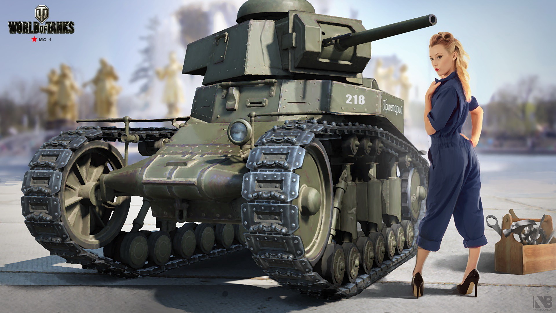 World of Tanks MS-1 with Pin-up Girl HD Wallpaper