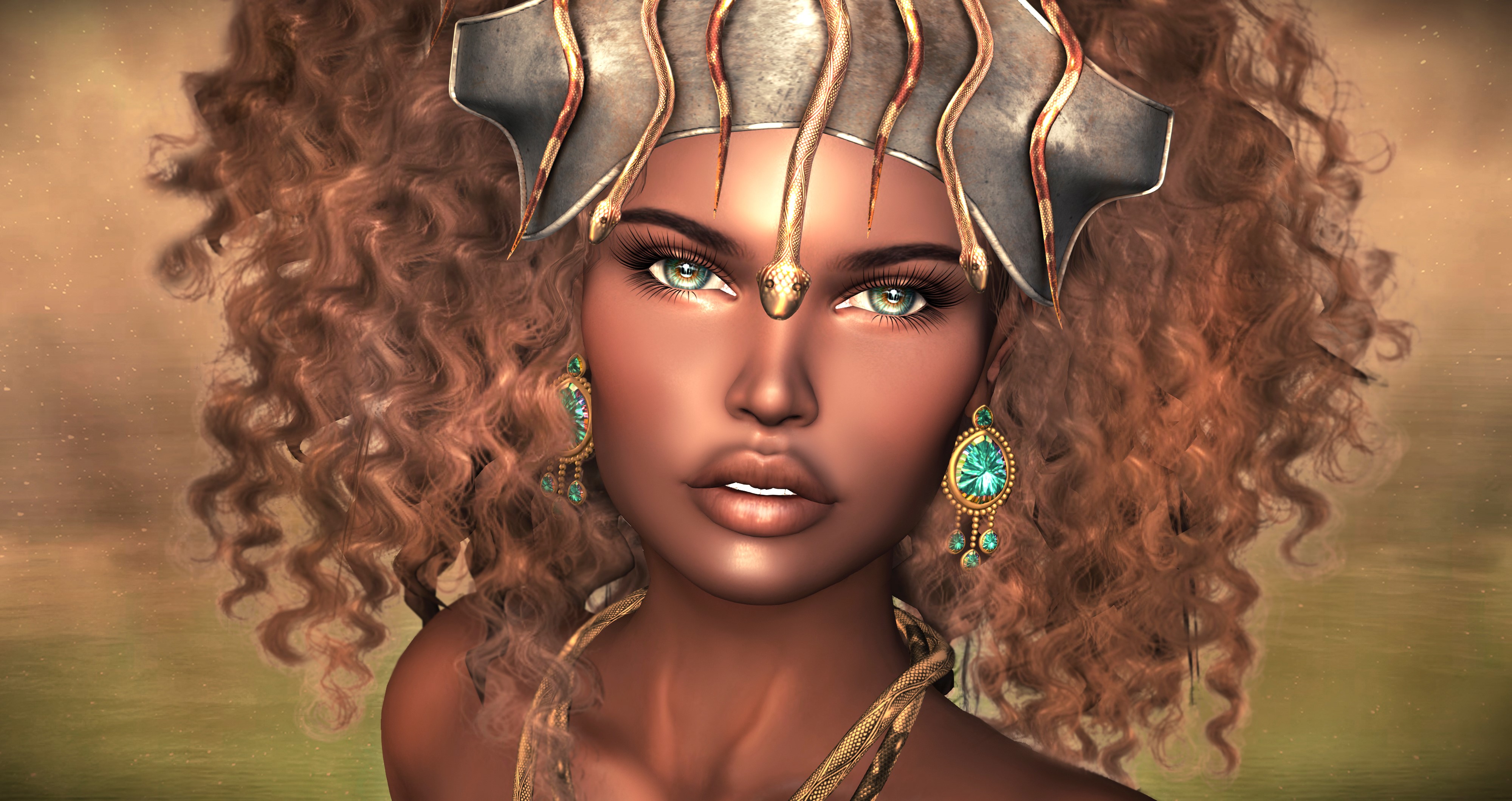 Woman with snake crown and earrings HD Wallpaper