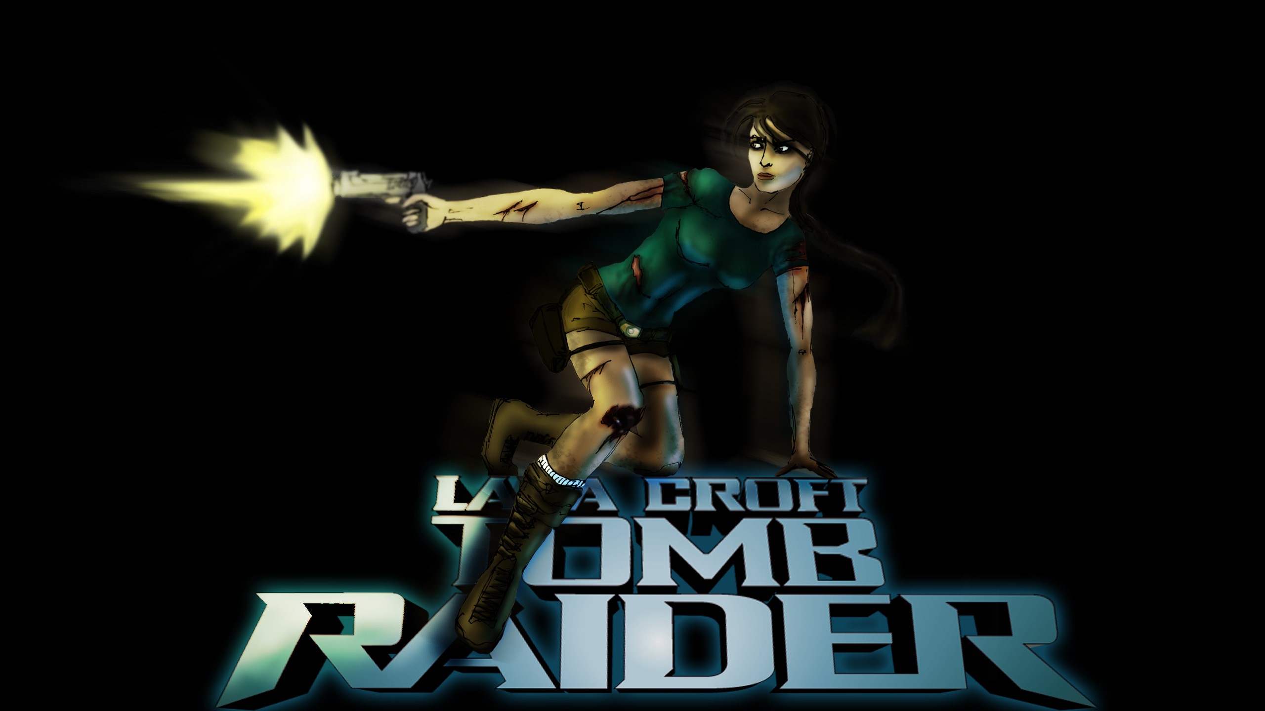 Lara Croft from Tomb Raider firing a pistol HD Wallpaper