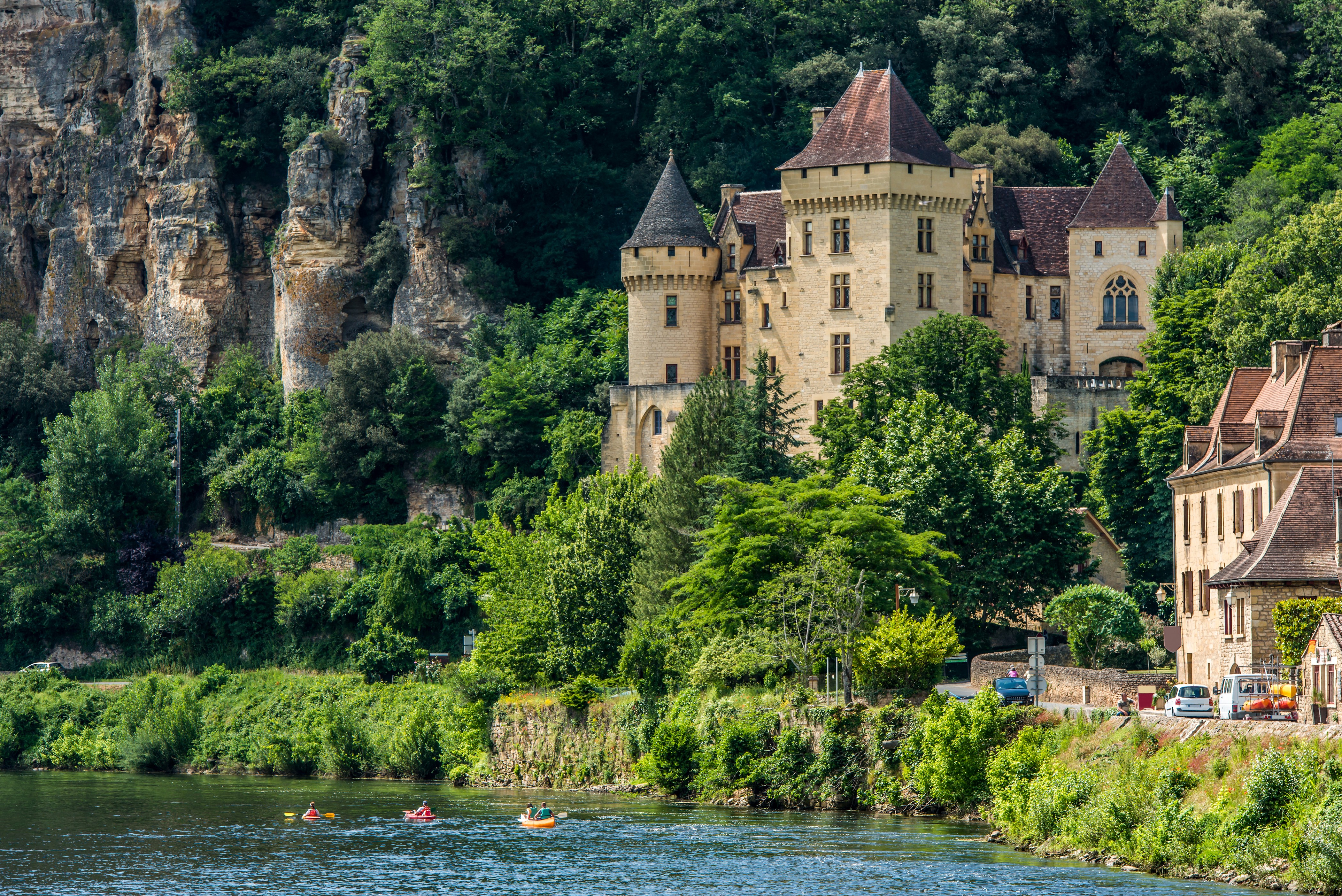 Chateau De La Mallantrie castle on a cliff by a river in France HD Wallpaper