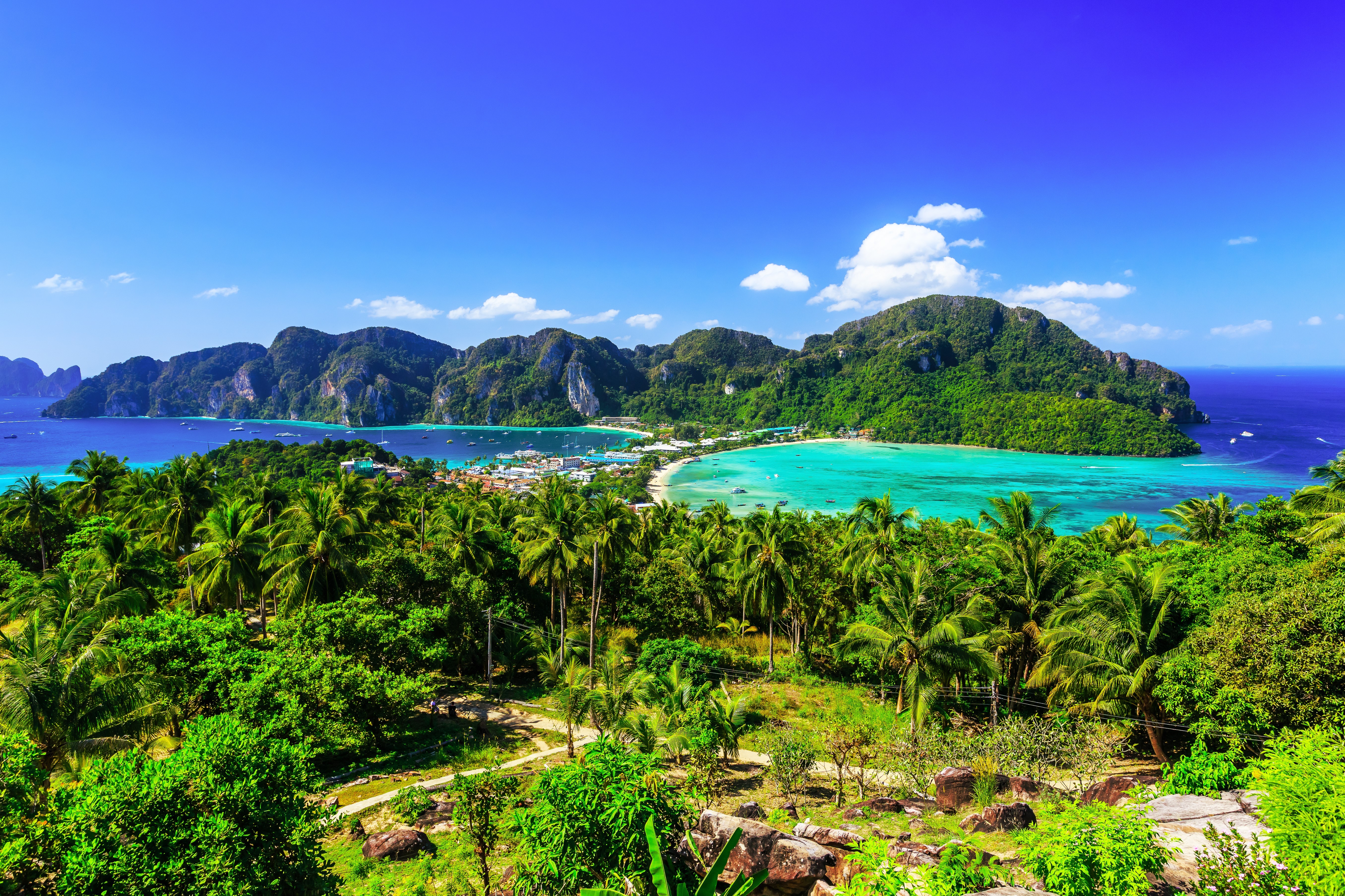 Krabi Thailand Mountains Sea Scenery Palms 4K HD Wallpaper