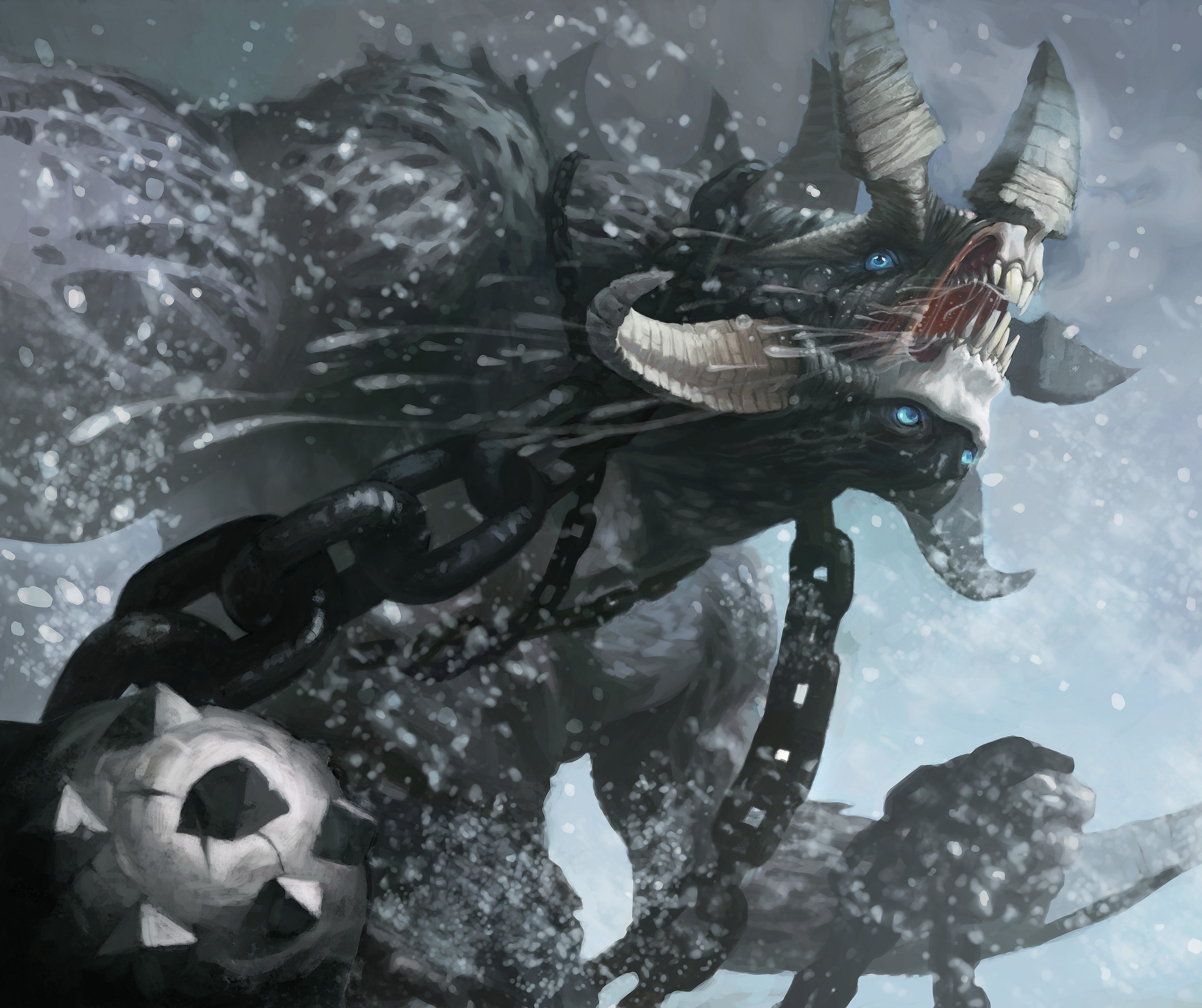 Monster with chains and spiked ball HD Wallpaper