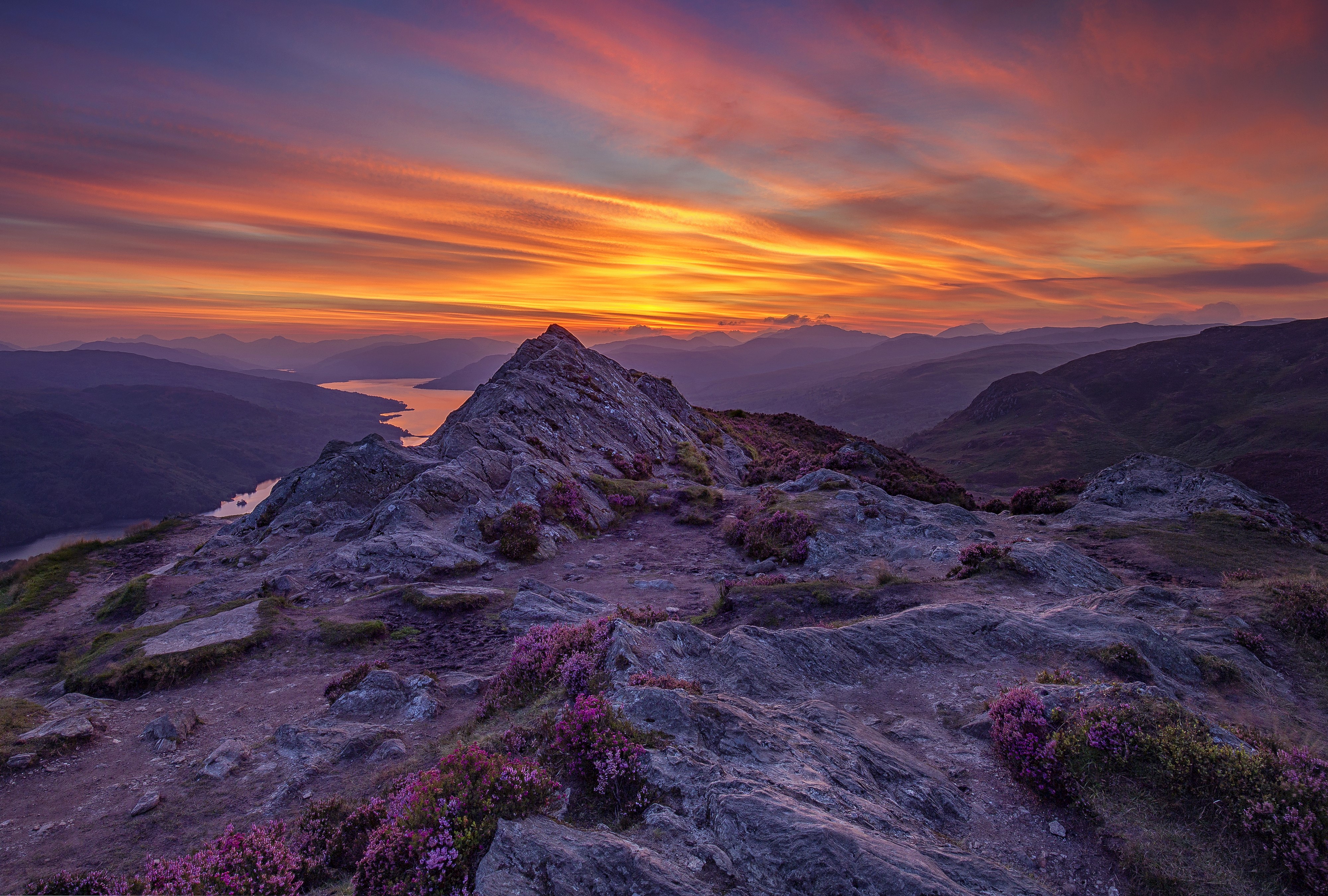 4K Scottish Mountain Sunset with Vibrant Sky HD Wallpaper