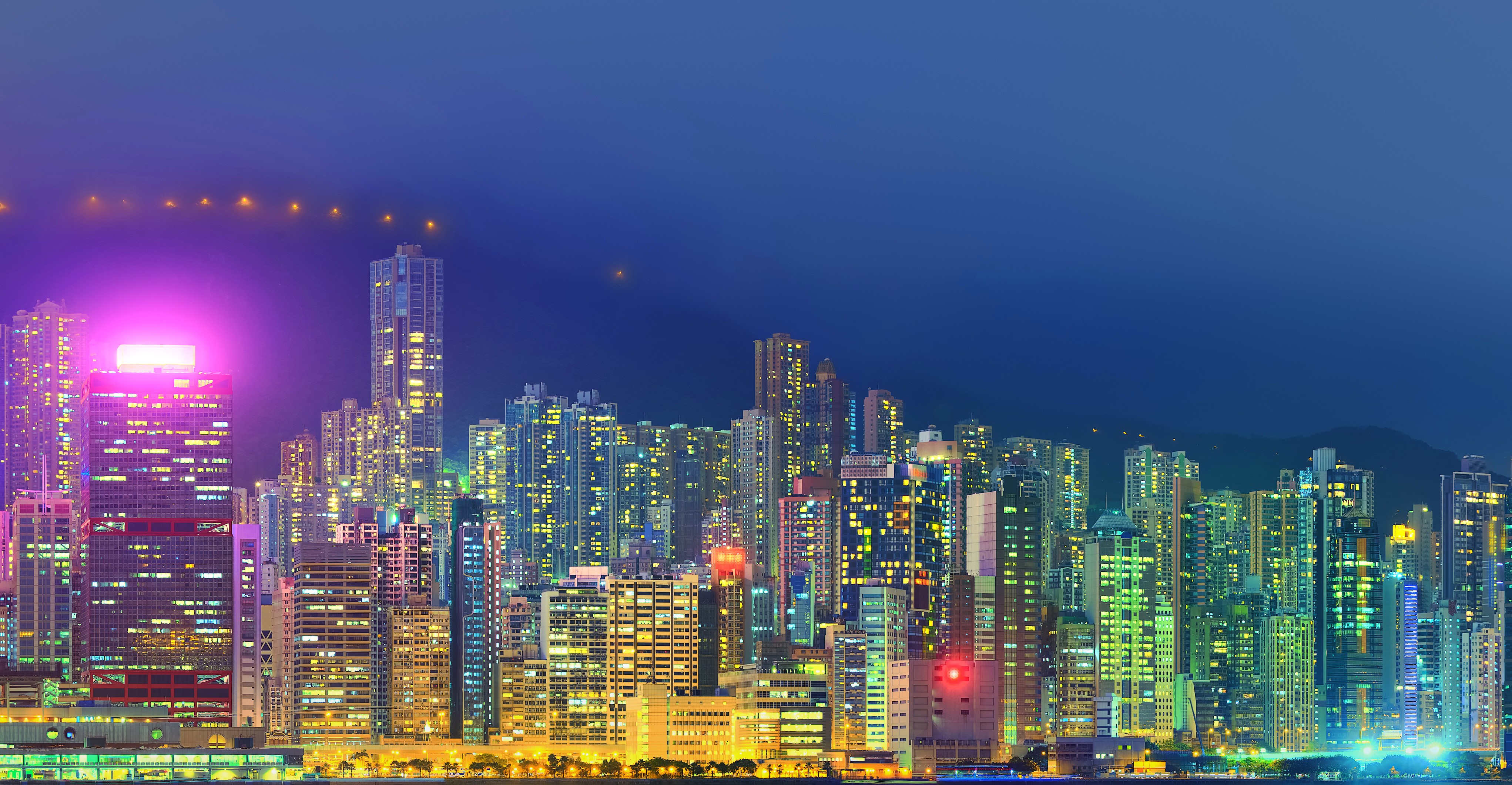4K Hong Kong Skyscrapers at Night HD Wallpaper