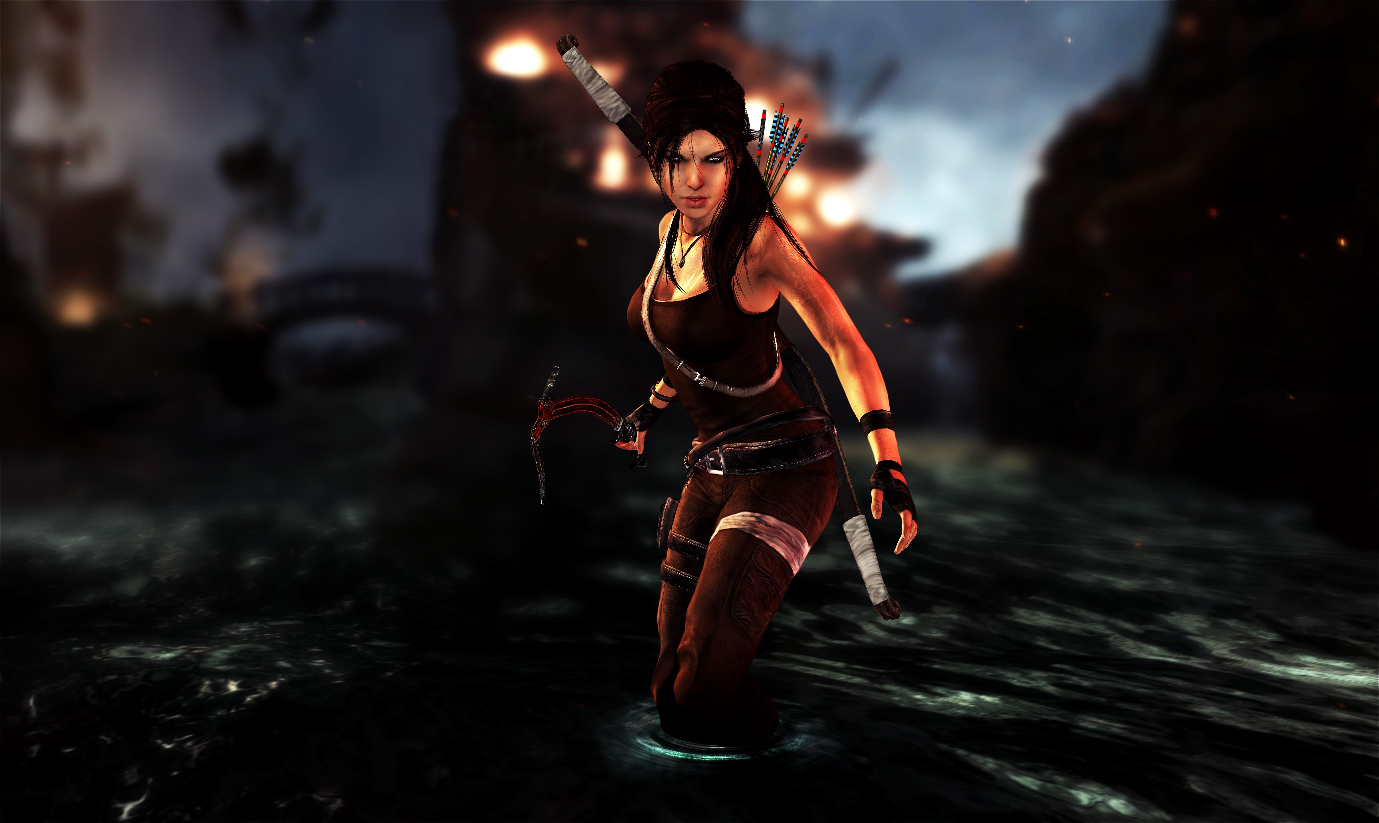 4K Lara Croft from Tomb Raider 2013 with Bow HD Wallpaper