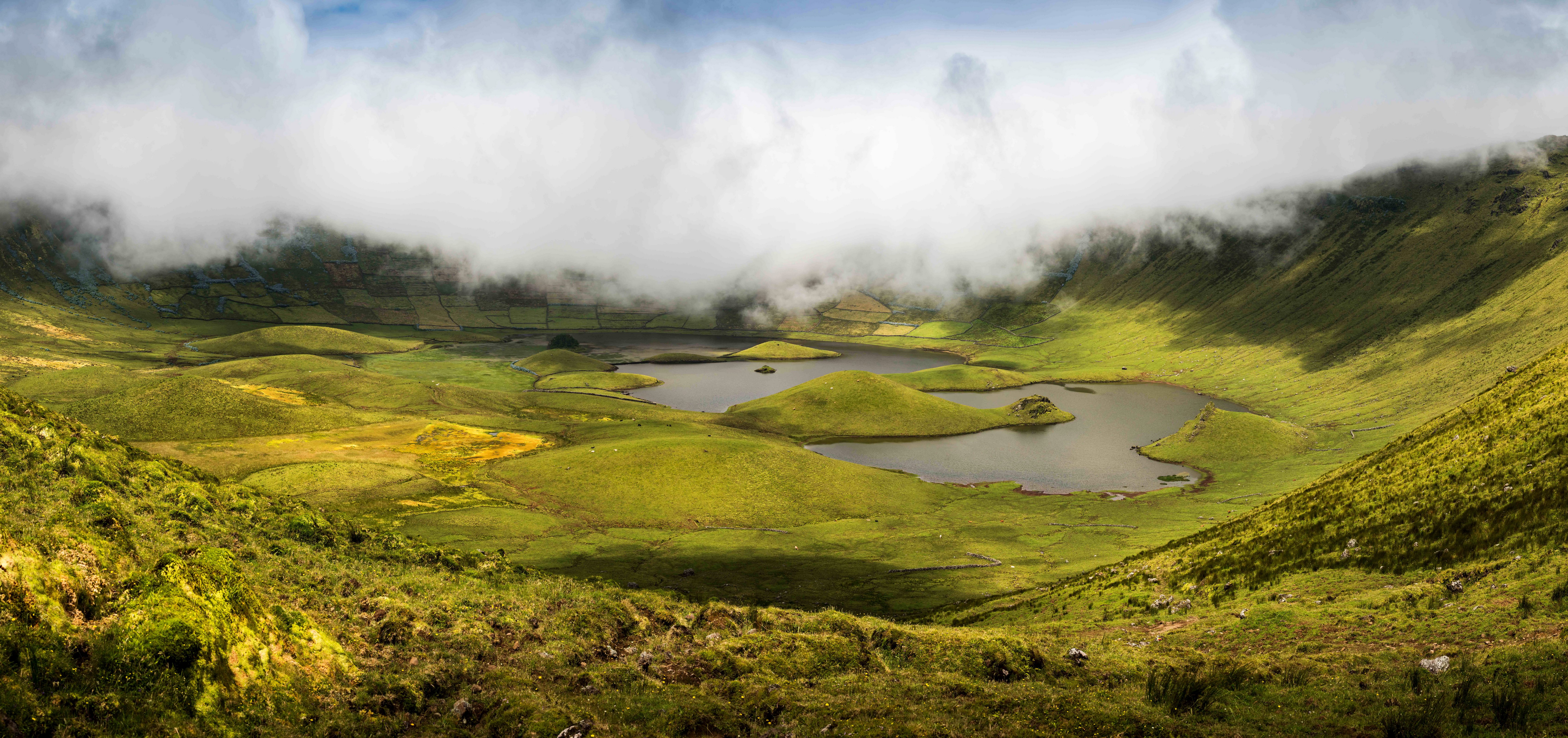 Corvo Island Portugal Lake Fog Scenery HD Wallpaper