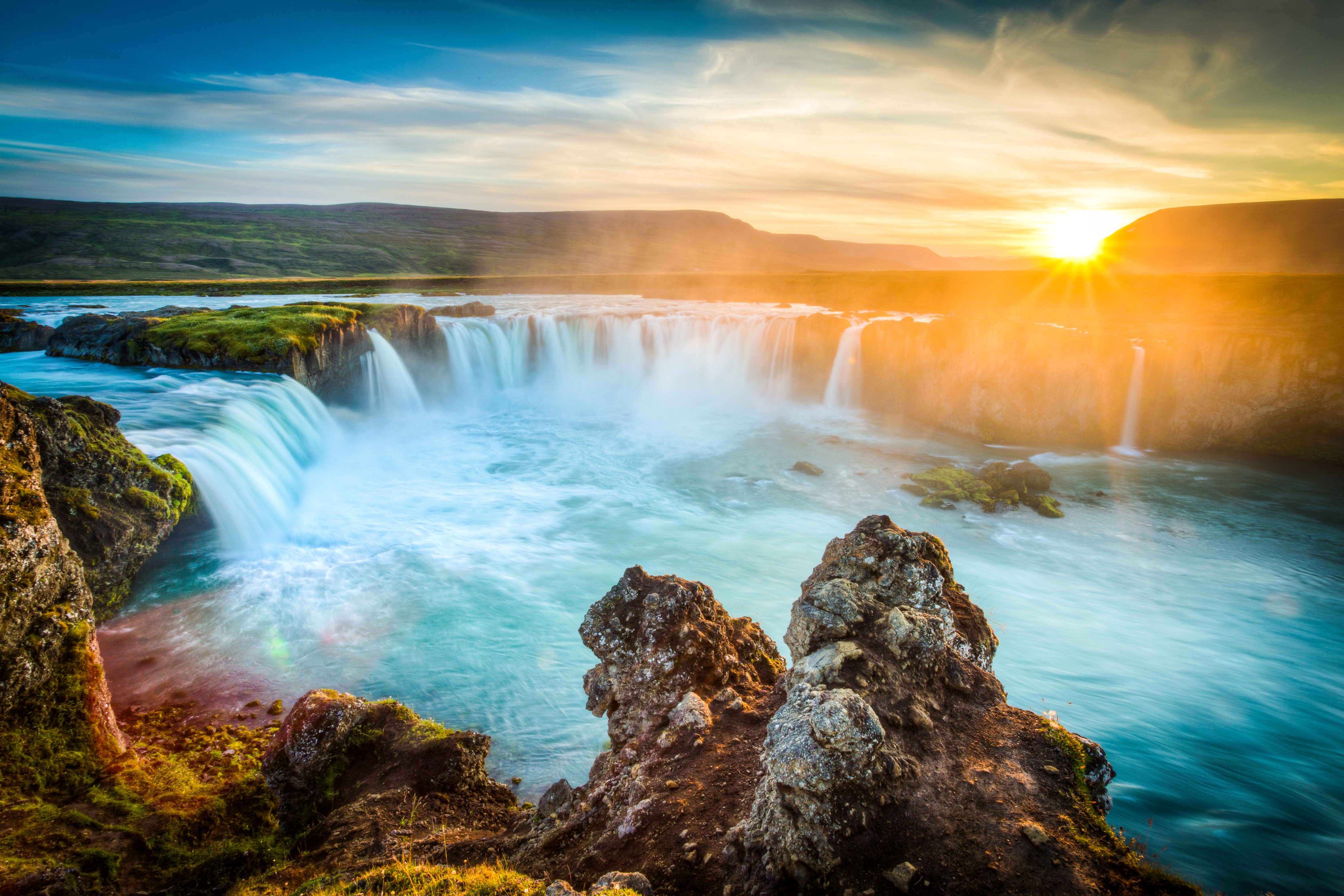 Godafoss Waterfall in Iceland at Sunset HD Wallpaper