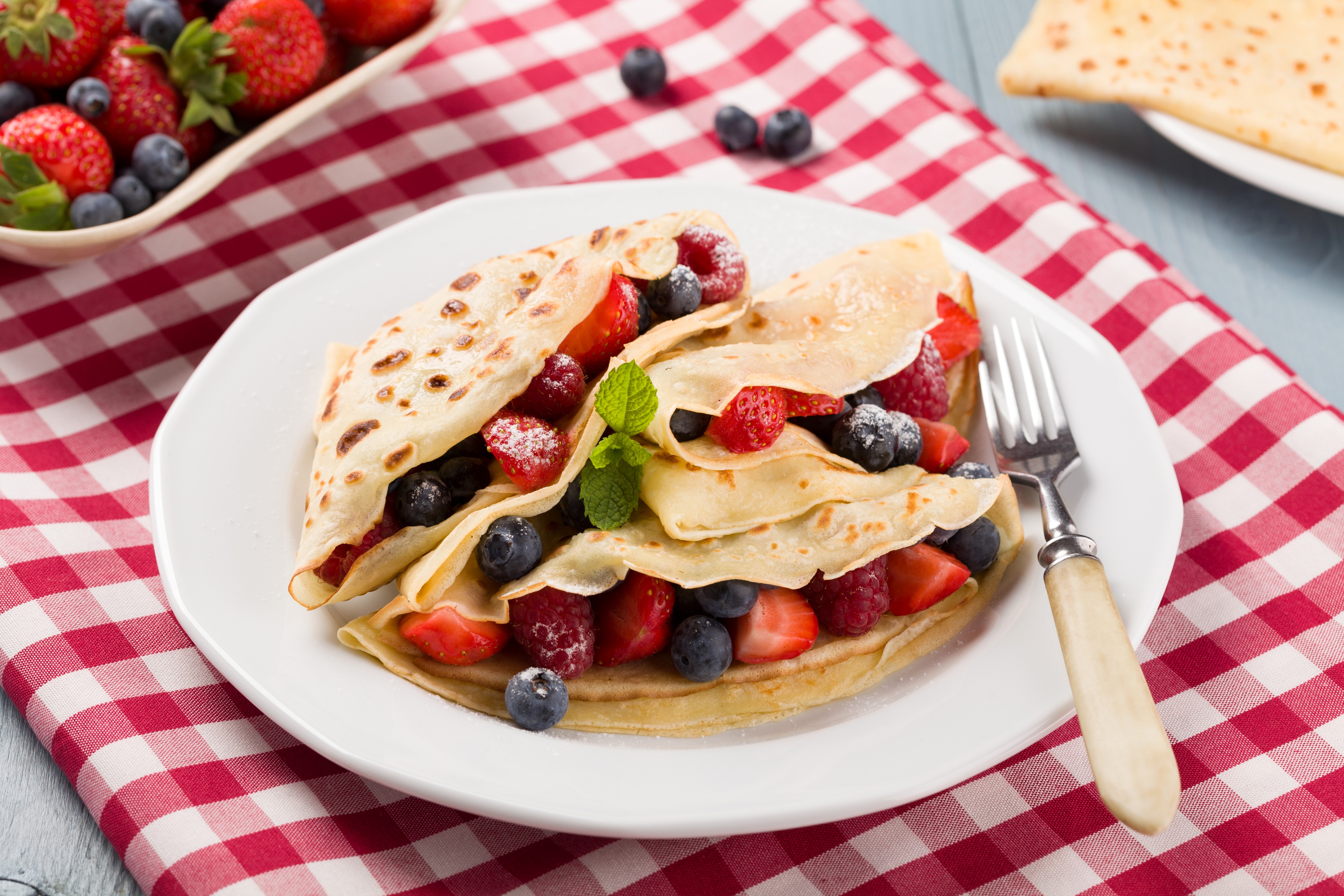 Pancakes with Berries on a Plate with Fork HD Wallpaper