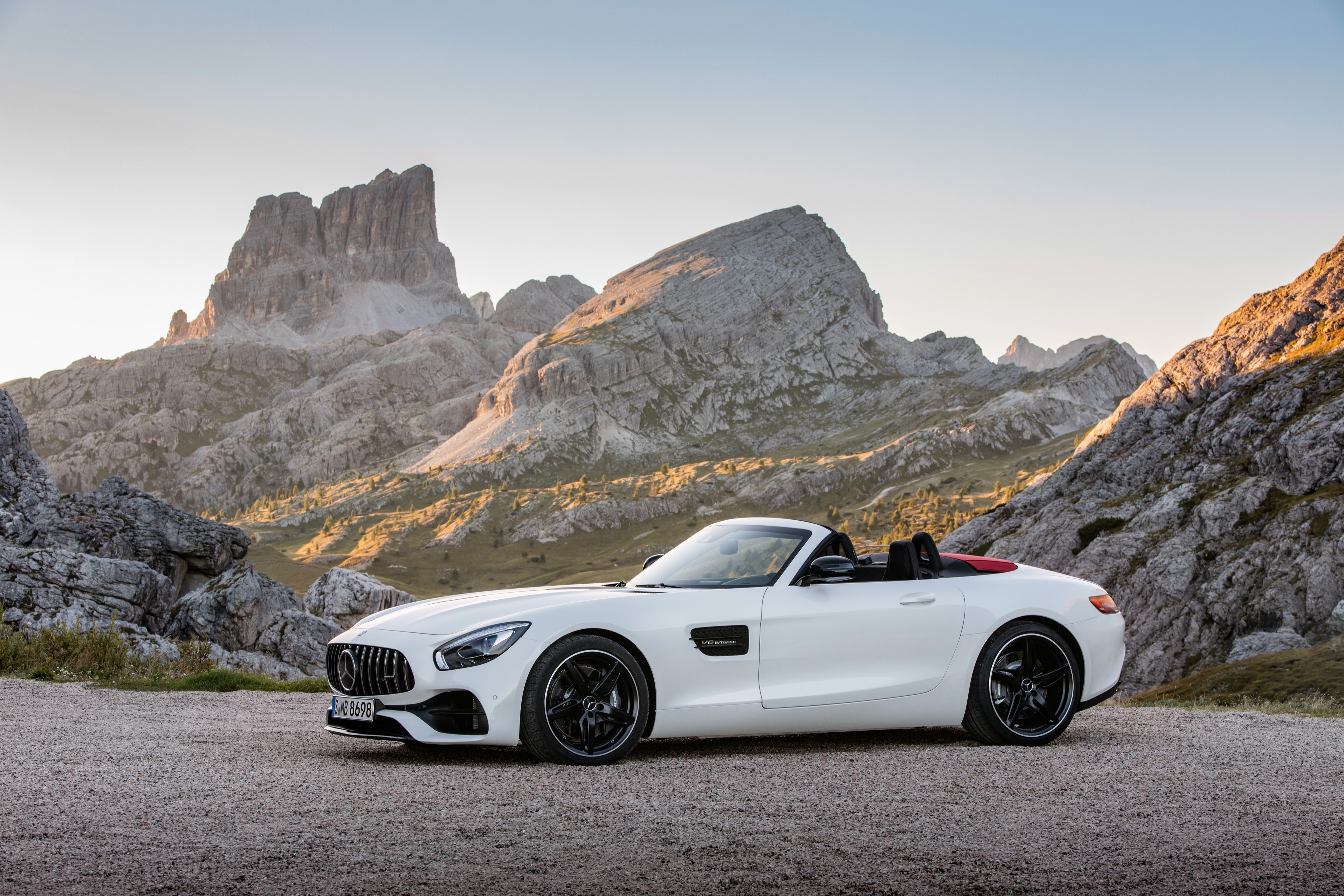 White 2016 AMG GT Roadster Mercedes-Benz in mountains HD Wallpaper