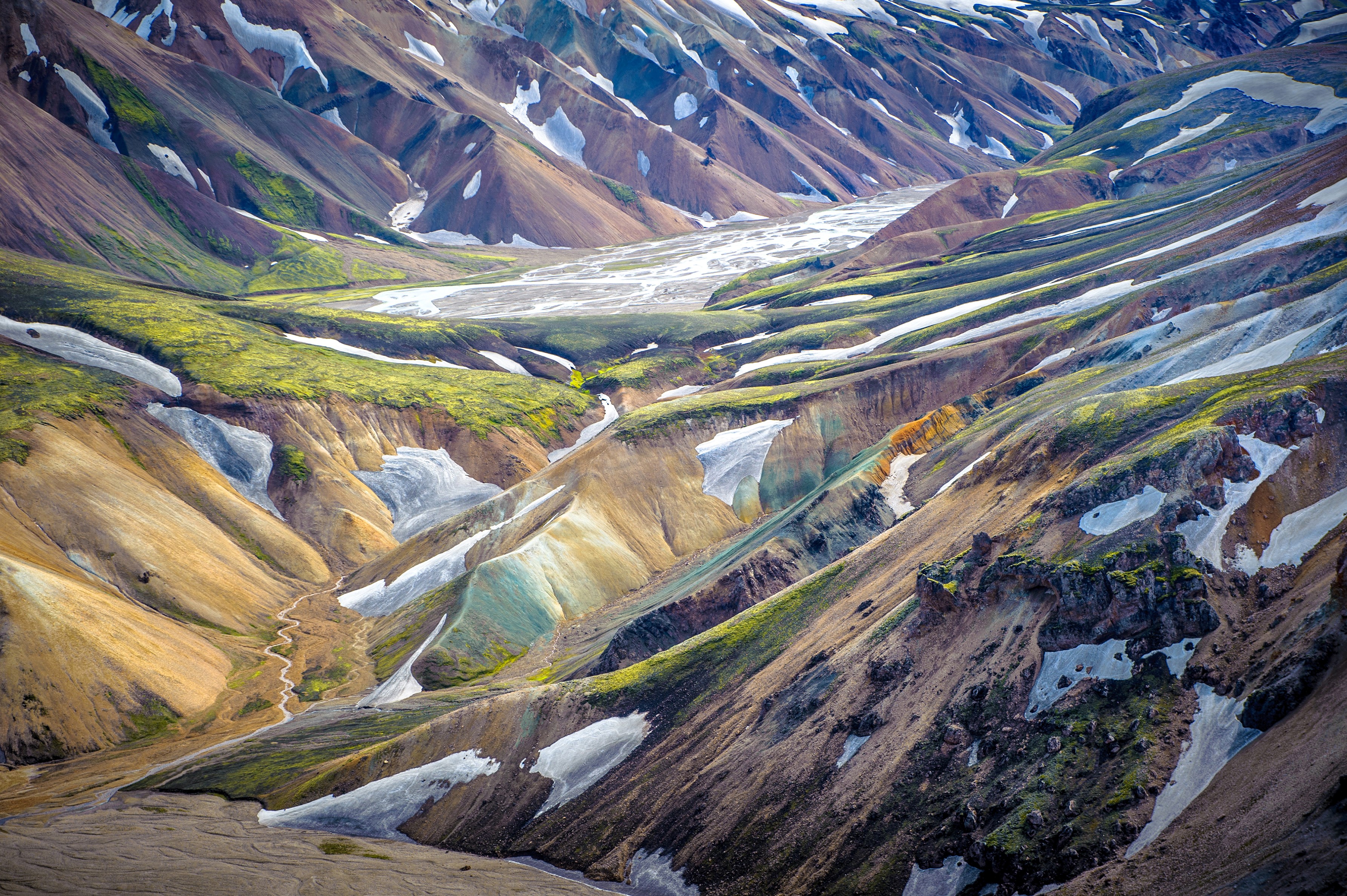 Landmannalaugar, Iceland Mountains with Snow and Moss HD Wallpaper