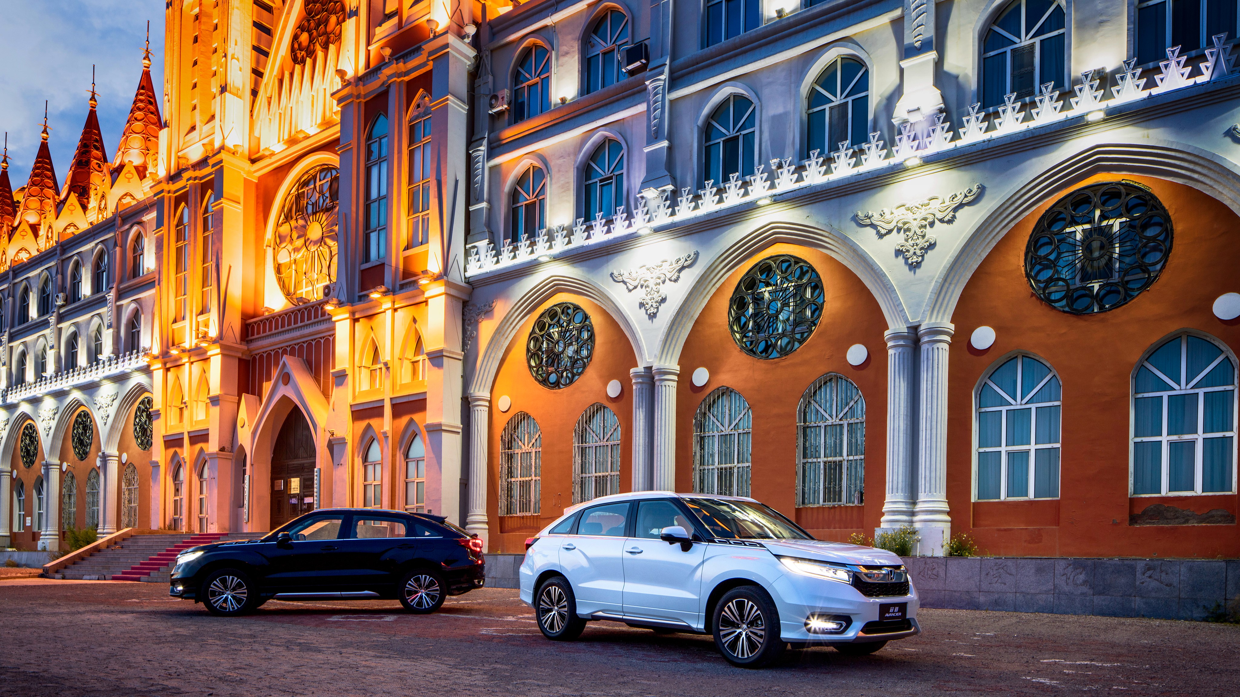 Two Honda Avancier cars in front of a church HD Wallpaper