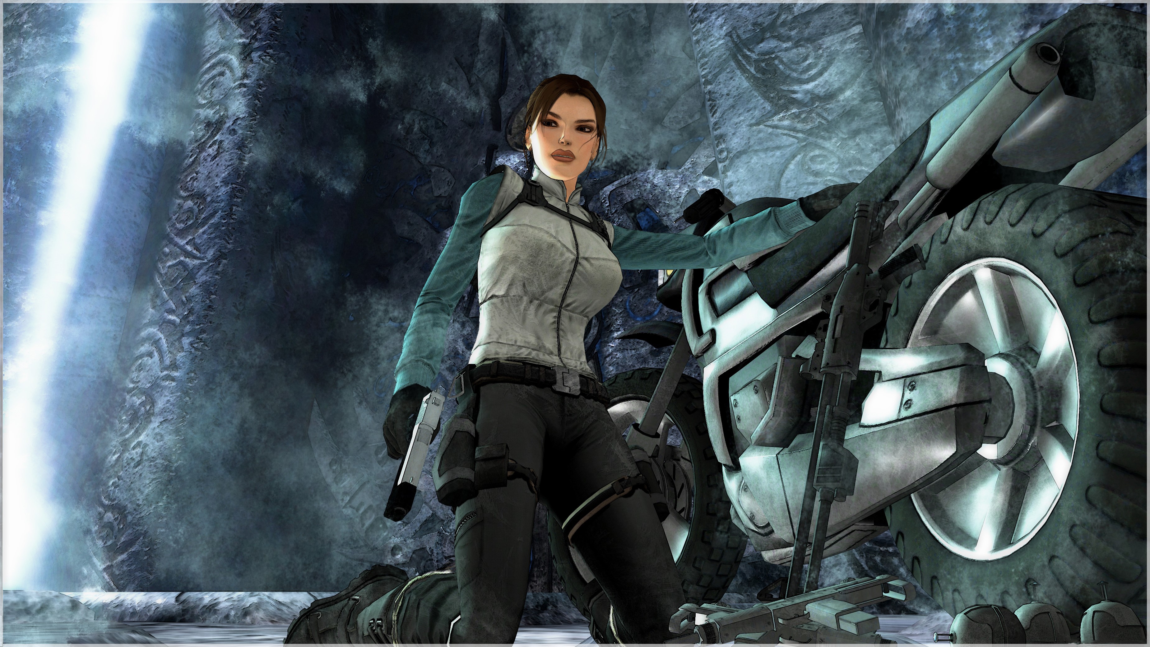 Lara Croft from Tomb Raider with a motorcycle HD Wallpaper