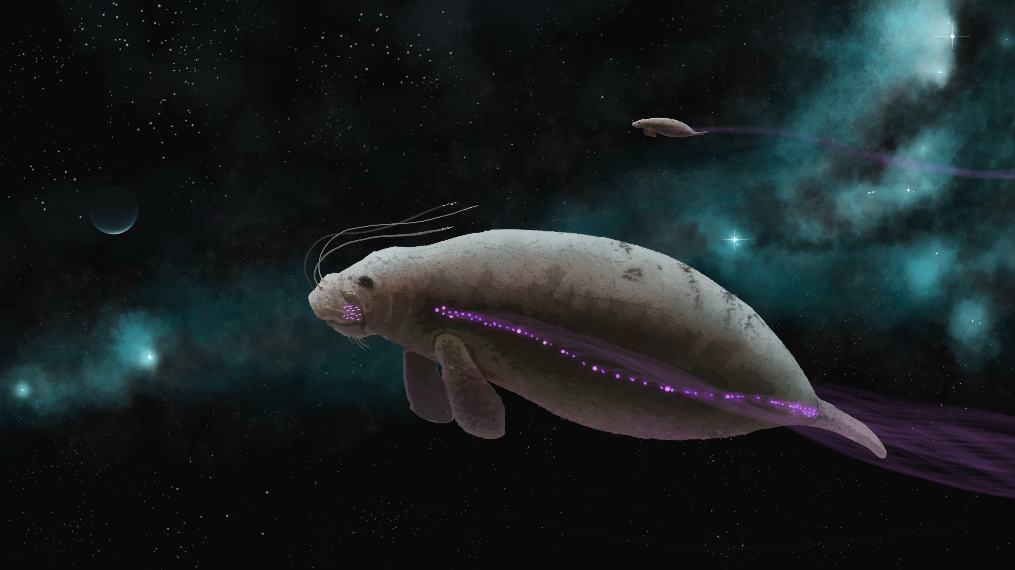 Magical space manatee and ship HD Wallpaper