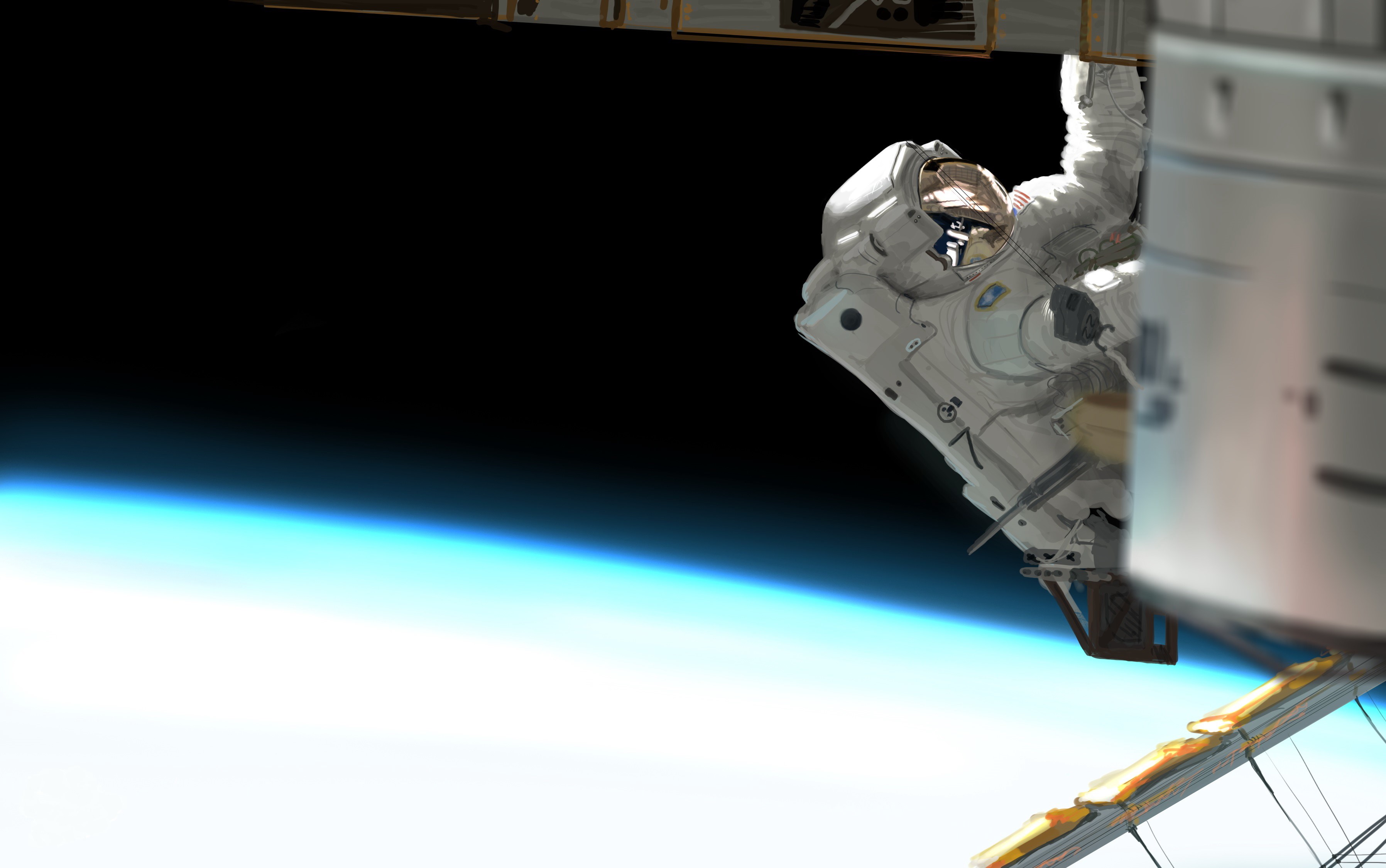 Astronaut on the International Space Station HD Wallpaper