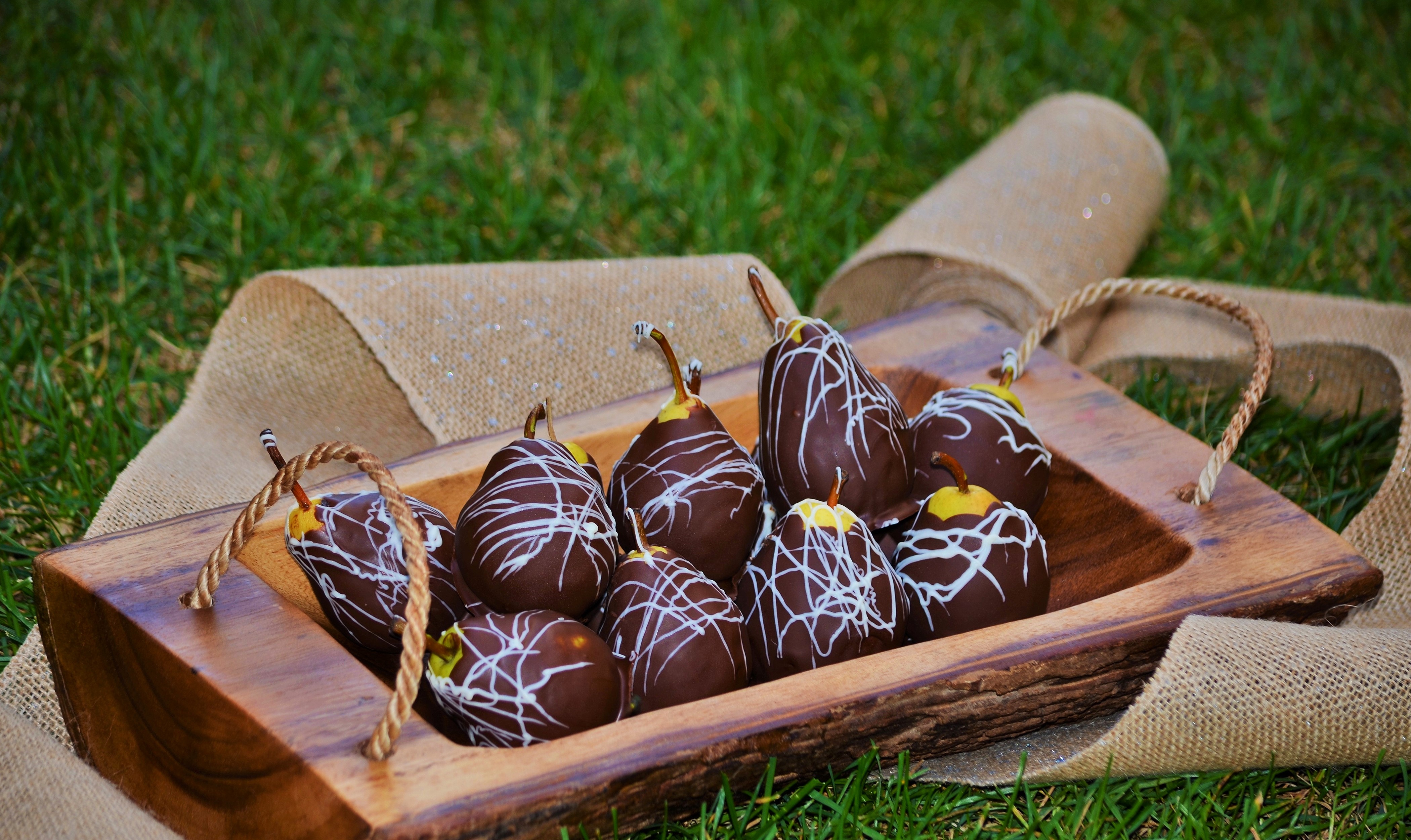 Chocolate Covered Pears with White Drizzle HD Wallpaper