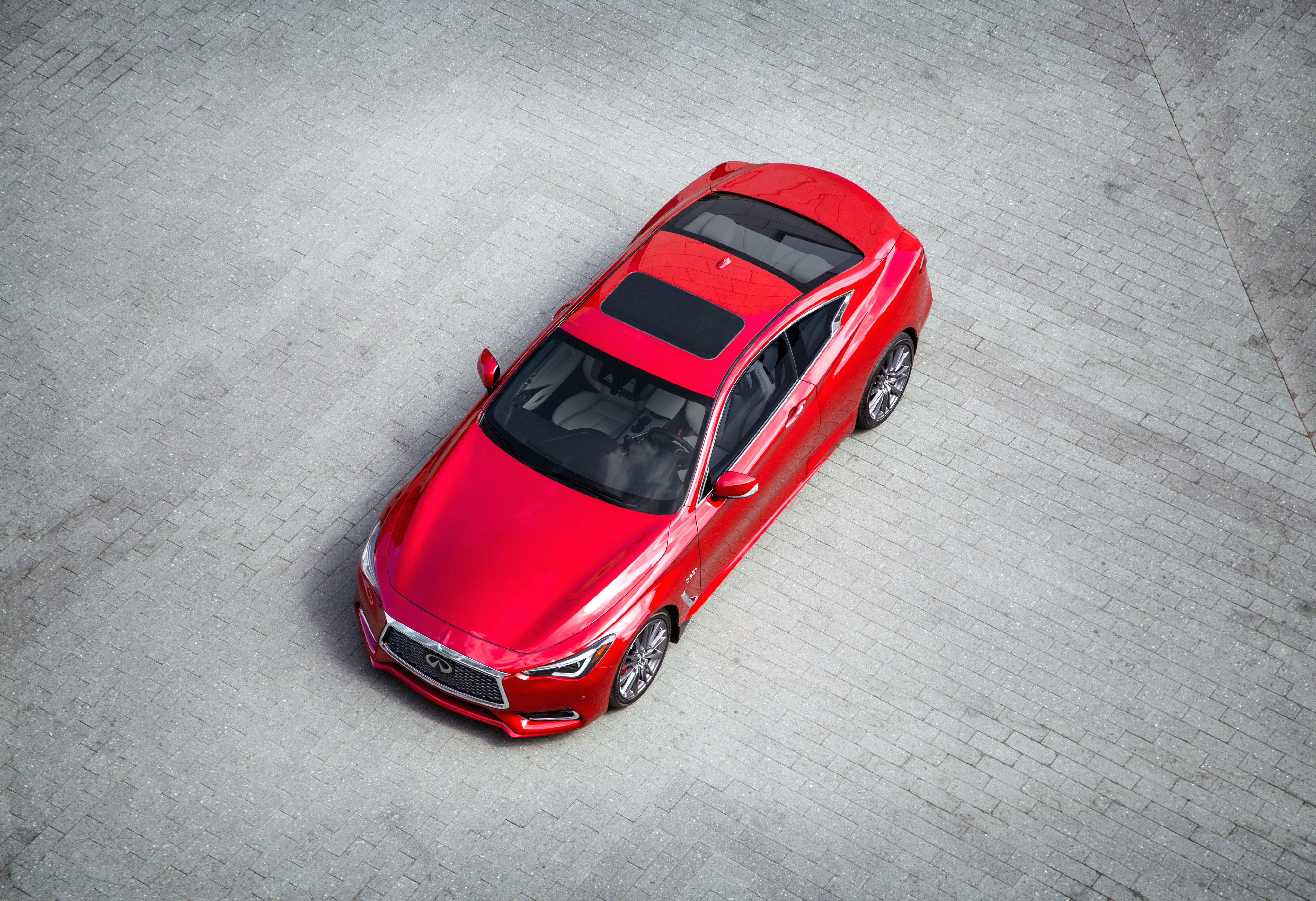 4K 2017 Infiniti Q60 Red Sport 400 from above HD Wallpaper