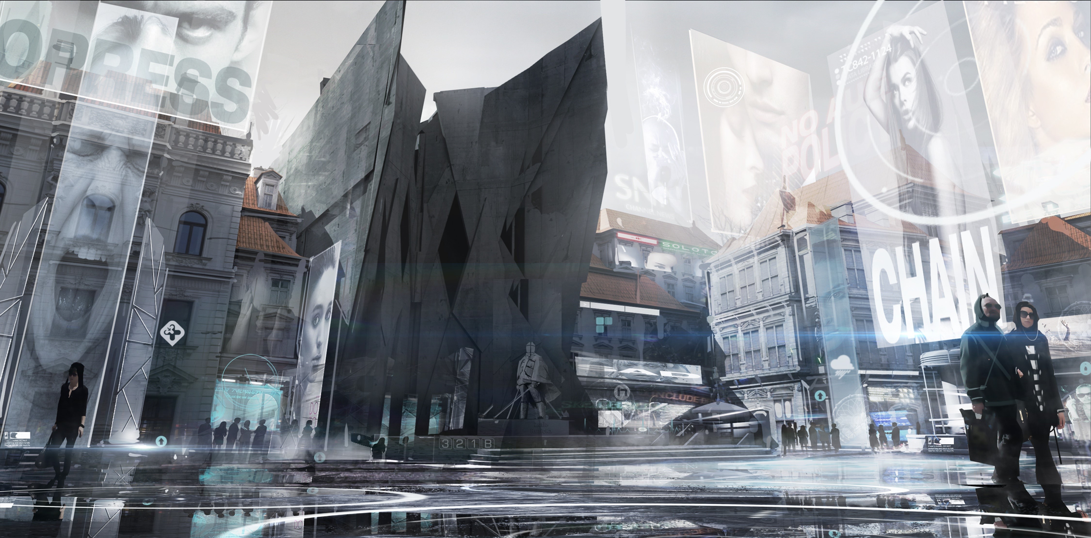 4K Futuristic Cityscape with Holographic Advertisements HD Wallpaper