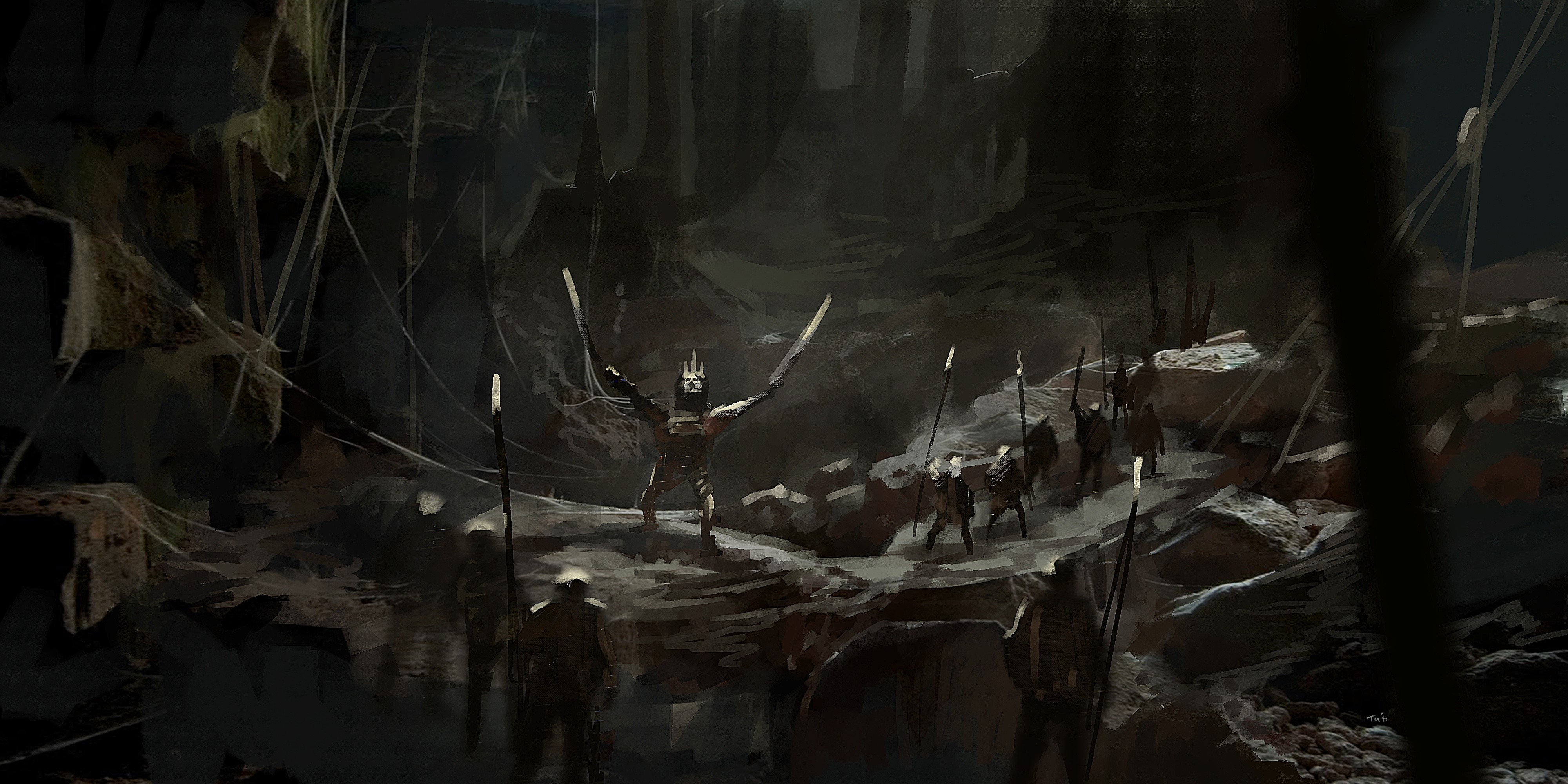 Warriors in a dark cave HD Wallpaper