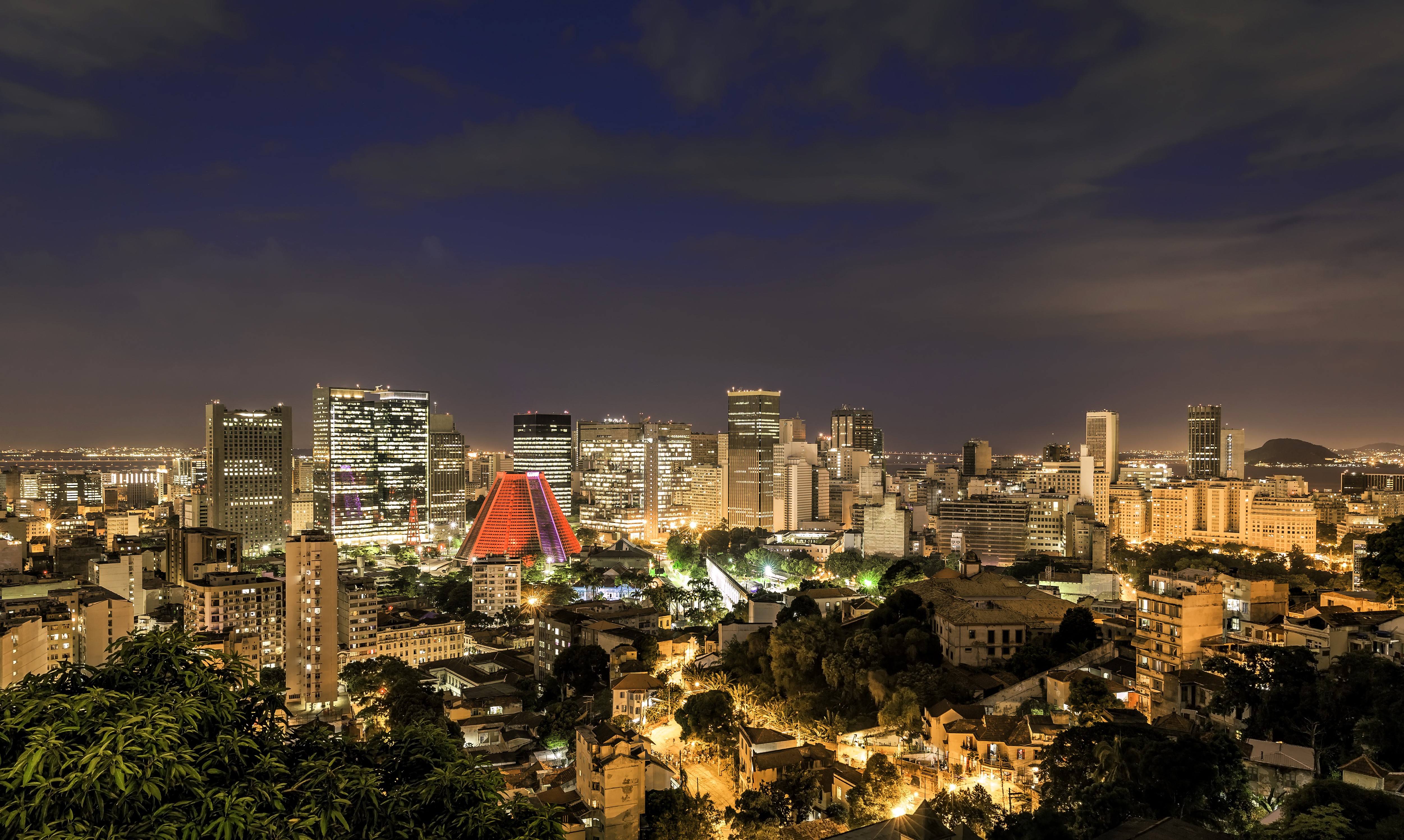 Night cityscape of Rio de Janeiro, Brazil HD Wallpaper