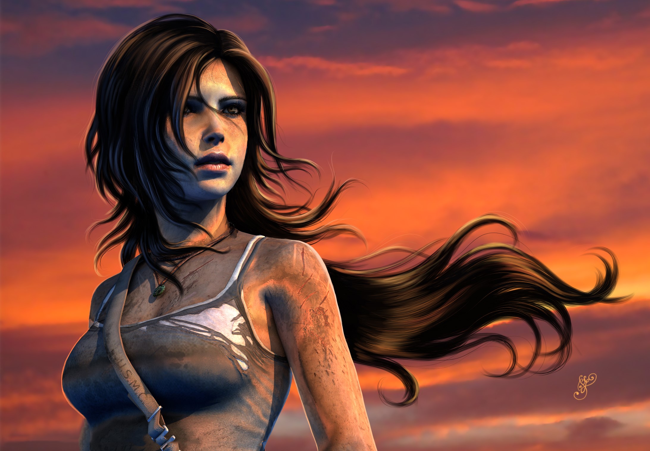 Lara Croft from Tomb Raider at sunset HD Wallpaper