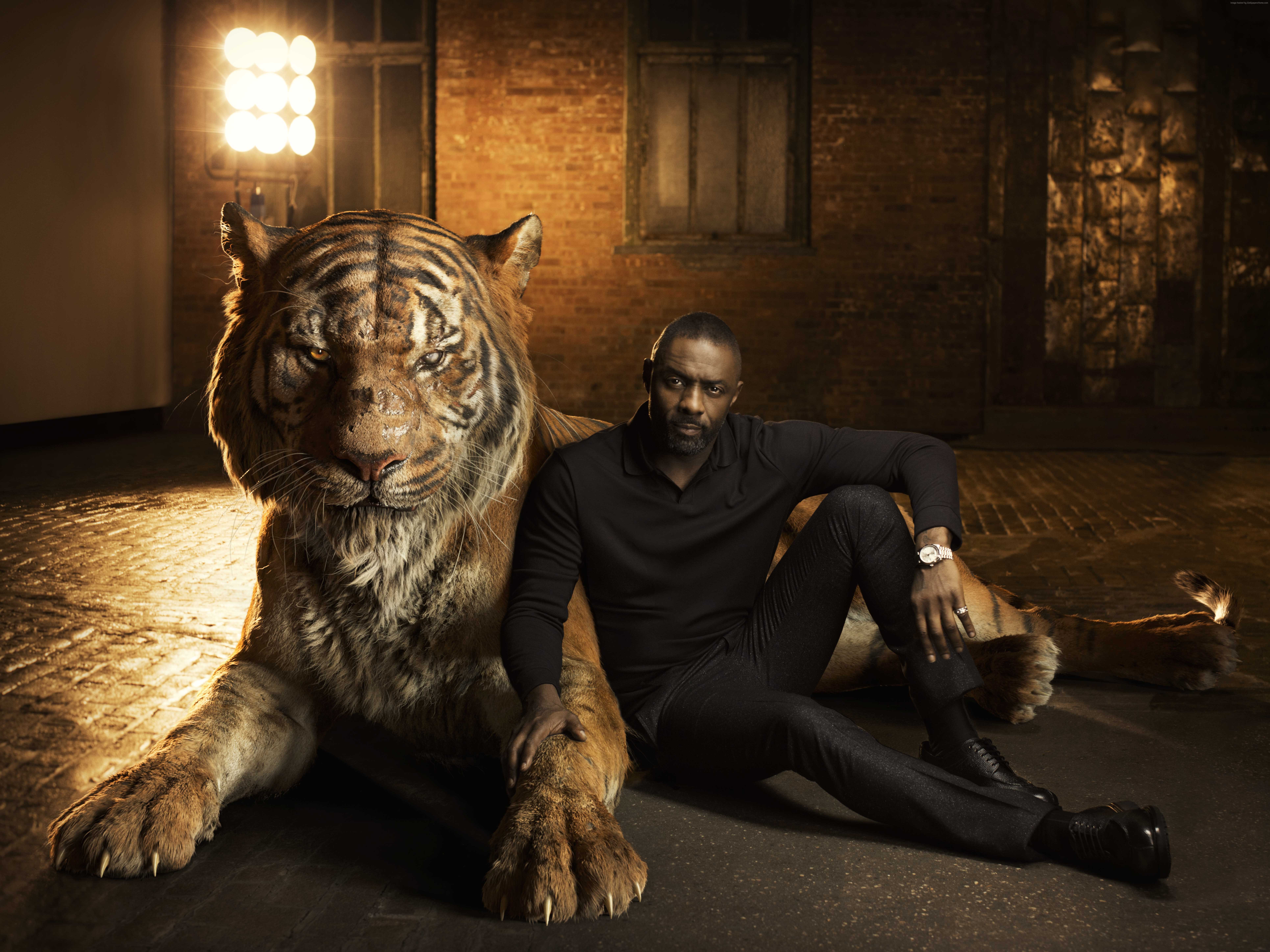Idris Elba with a tiger from The Jungle Book 2016 HD Wallpaper
