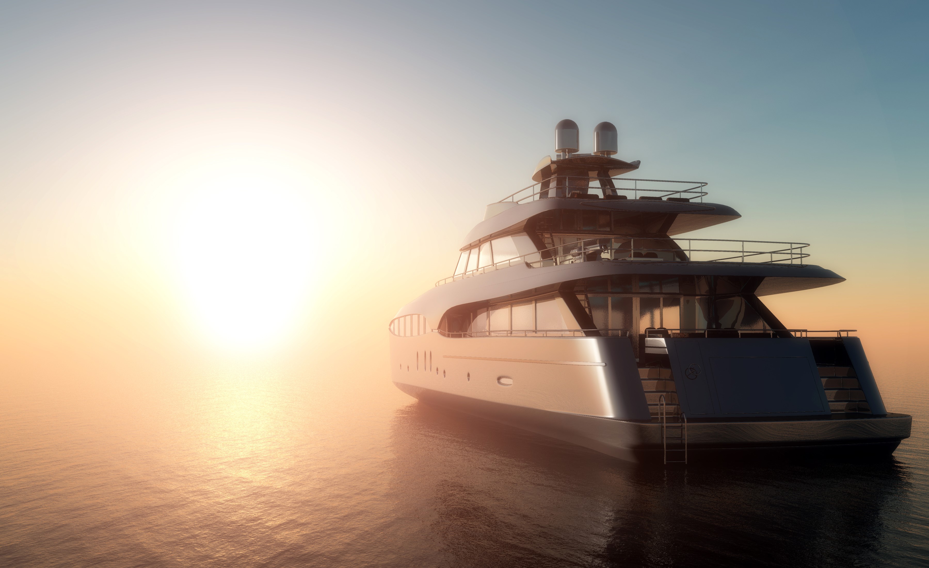 Luxury yacht on the sea at sunset HD Wallpaper