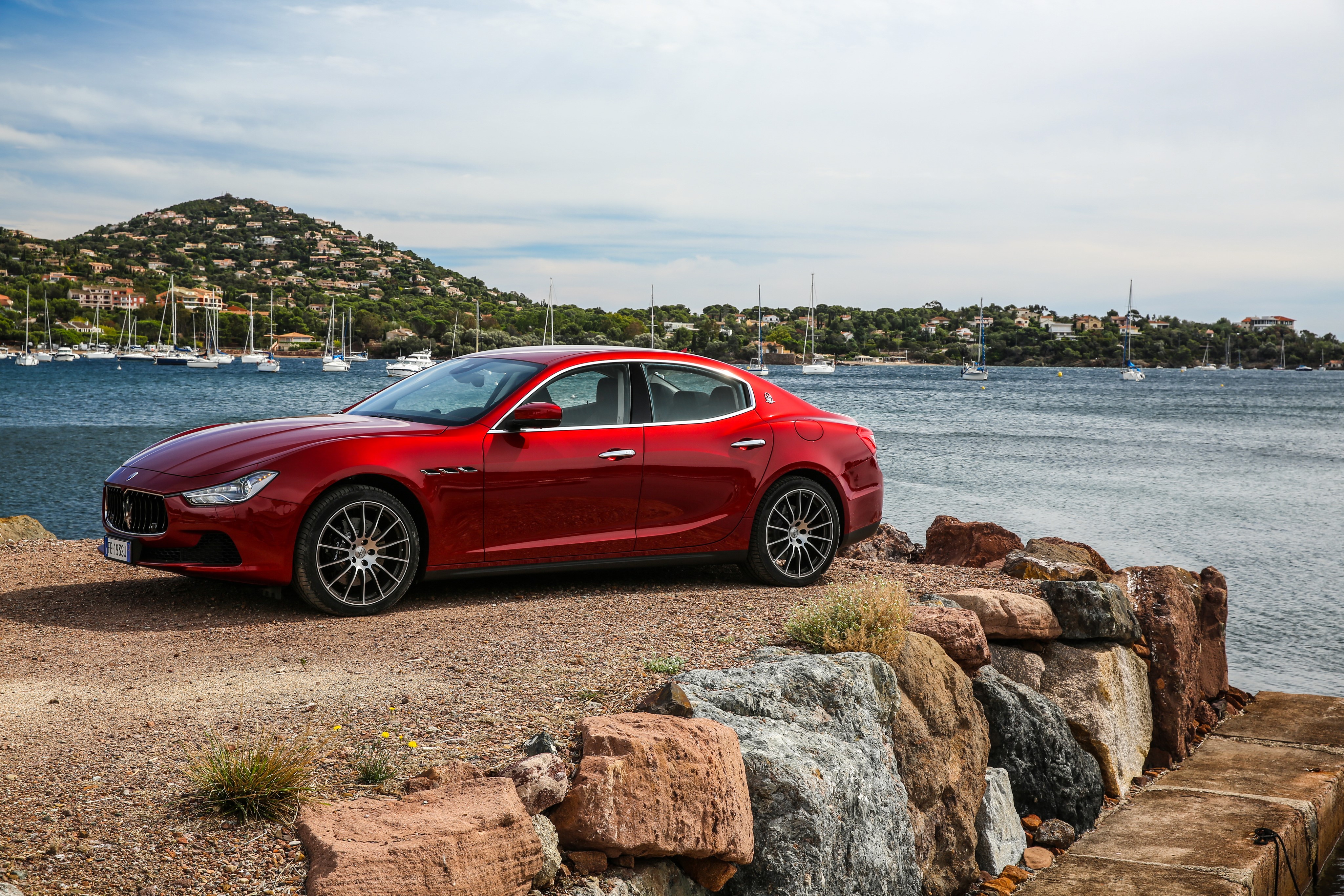 Red 2016 Maserati Ghibli S Q4 by the Sea HD Wallpaper