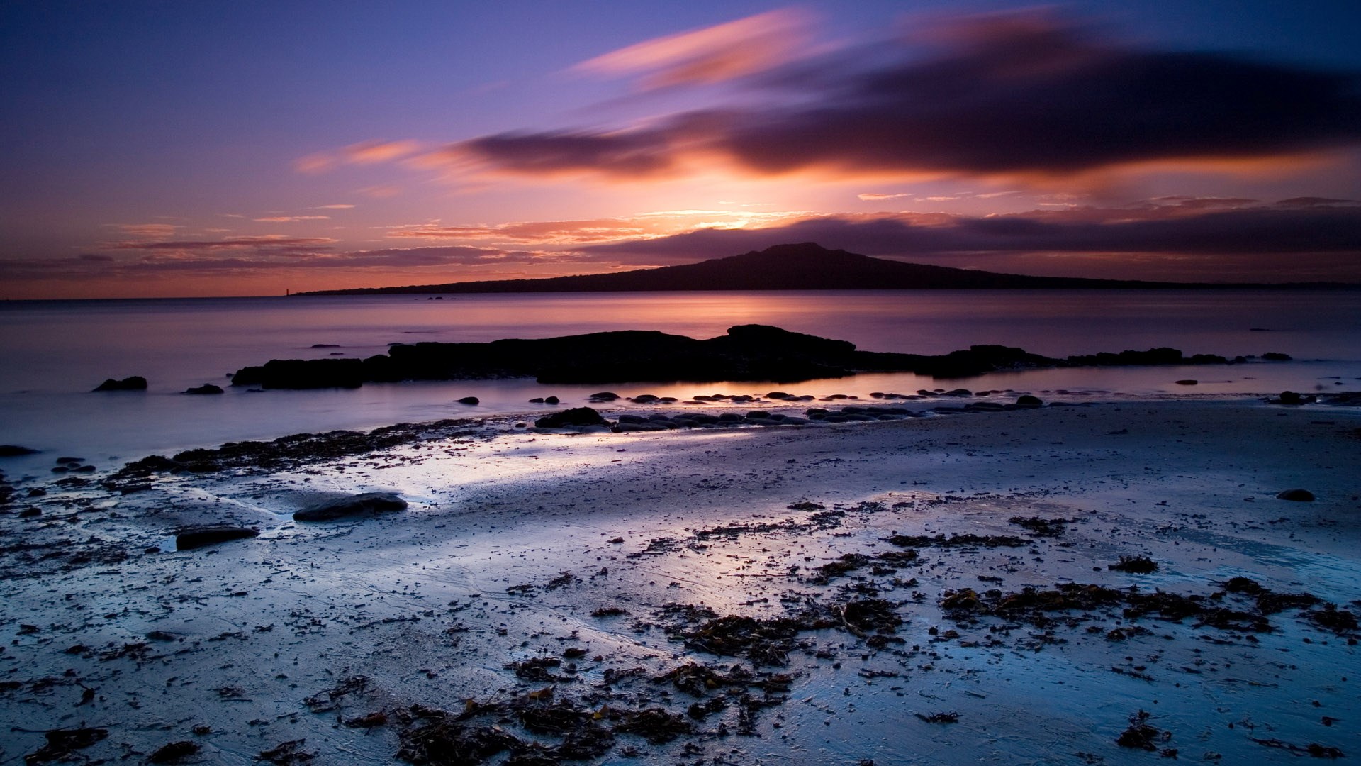 Sunset over Rangitoto Island, Auckland HD Wallpaper