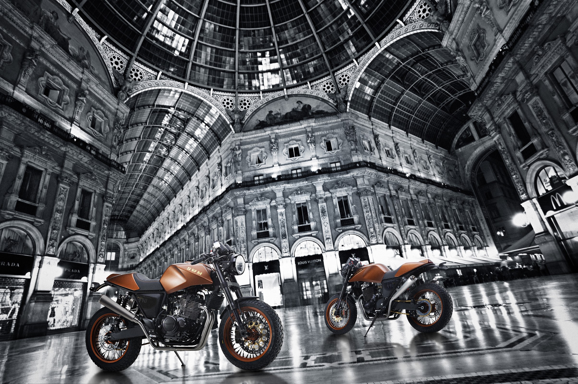 Two 2014-16 SWM Gran Milano 440 Special motorcycles HD Wallpaper