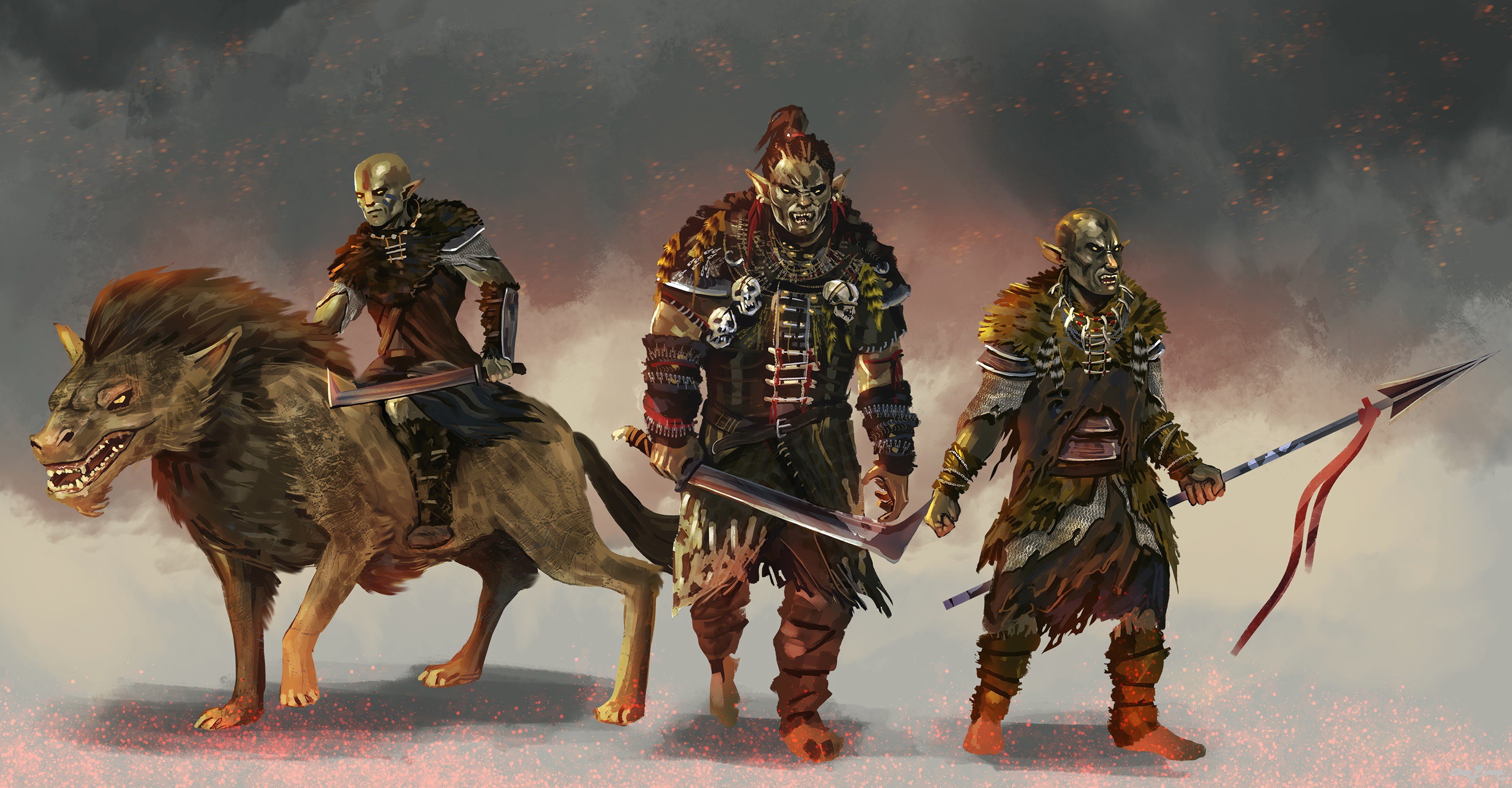 Three Orc Warriors with Swords and Spear HD Wallpaper