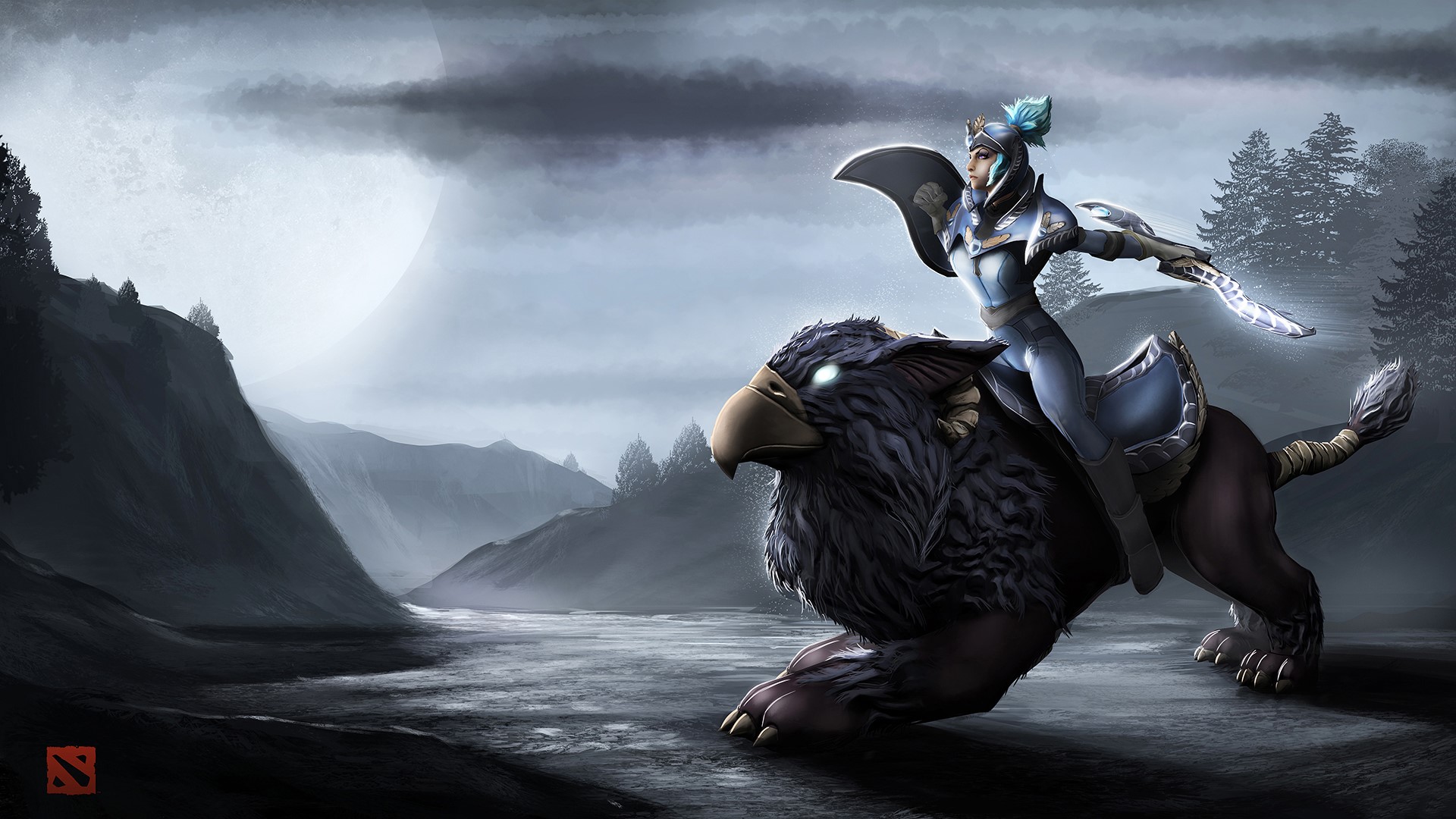 Luna from DOTA 2 riding a magical creature HD Wallpaper