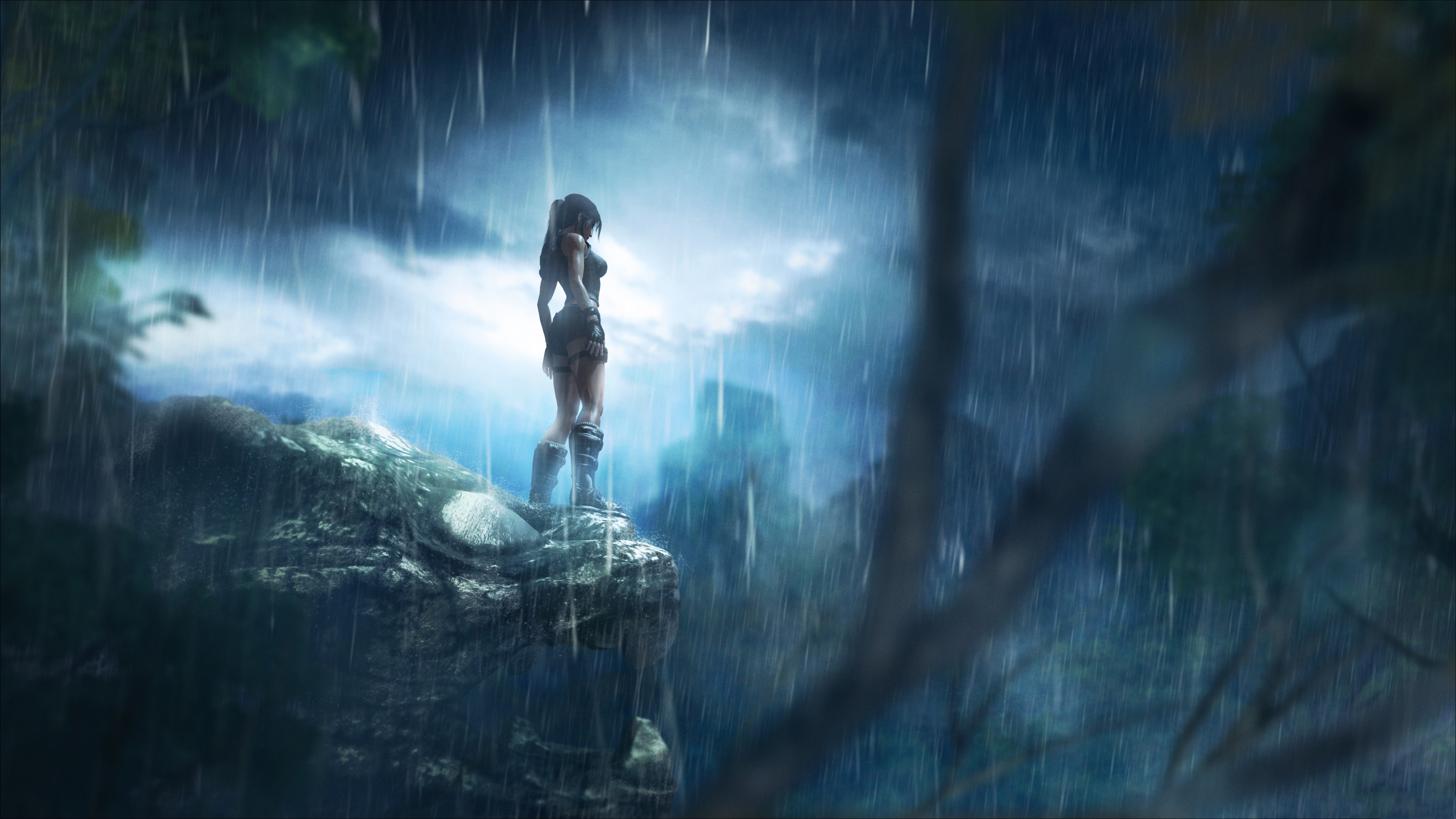 Lara Croft from Tomb Raider in the rain HD Wallpaper