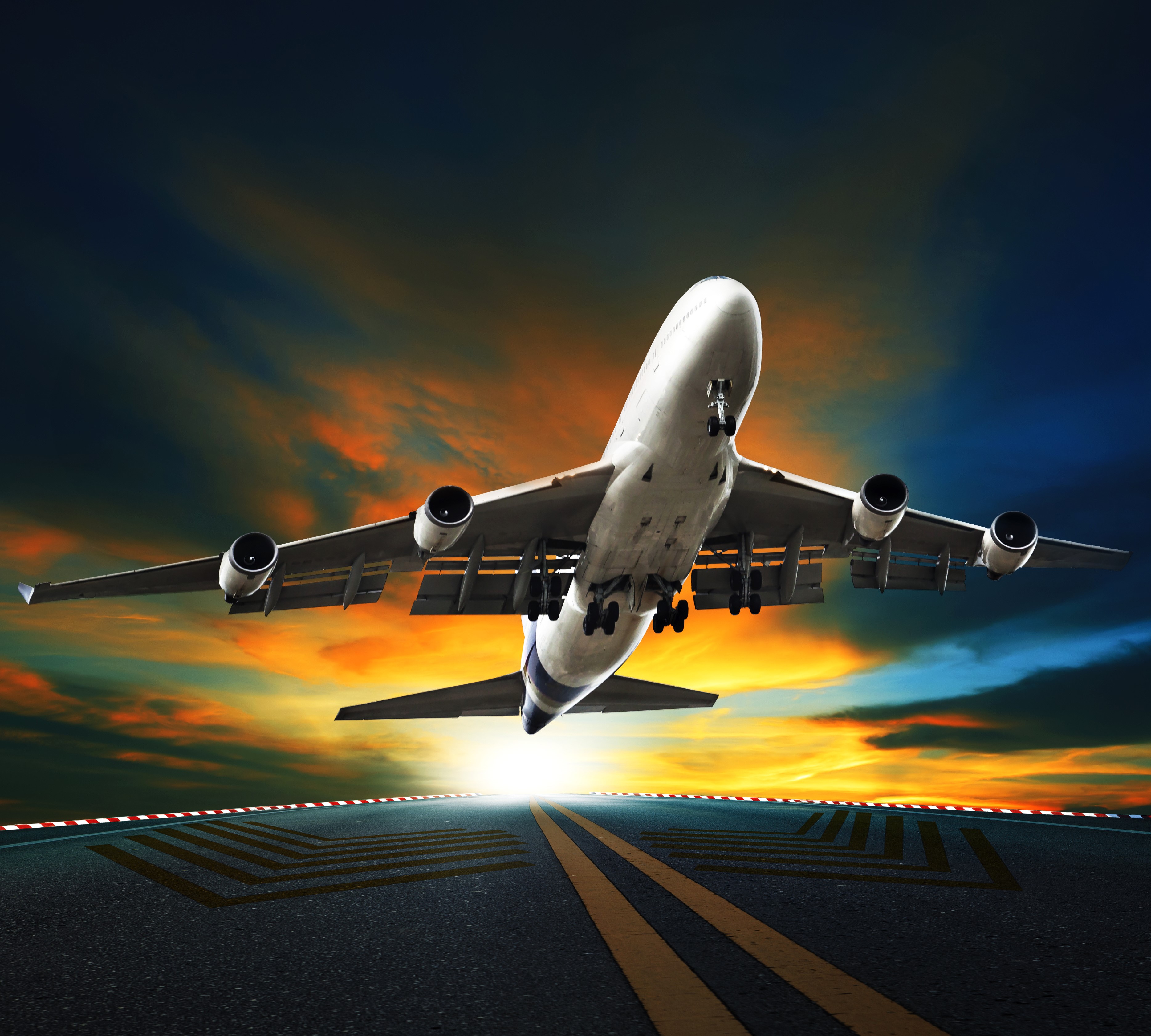 Airplane taking off at sunset HD Wallpaper