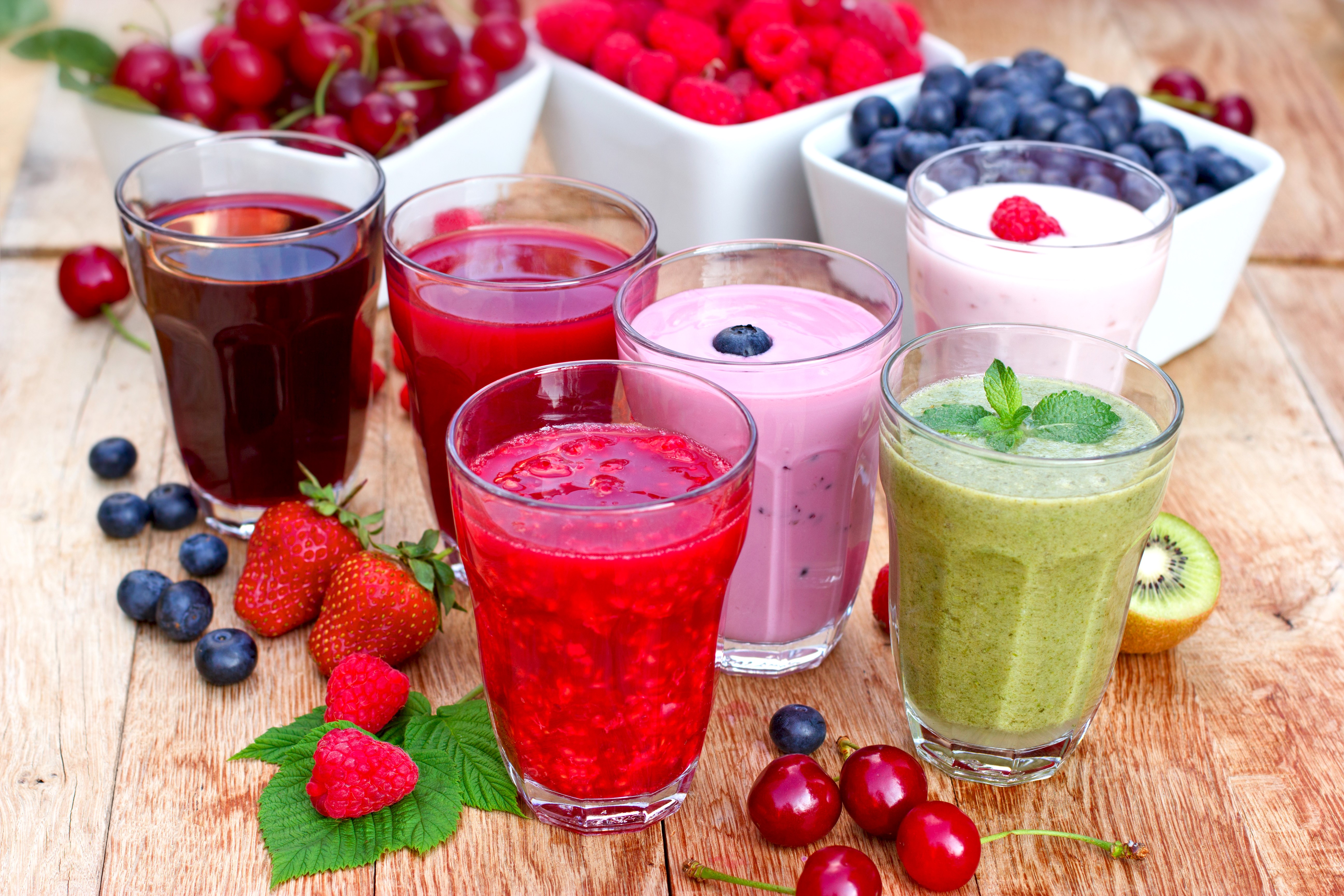 Assortment of Berry Juices and Smoothies HD Wallpaper