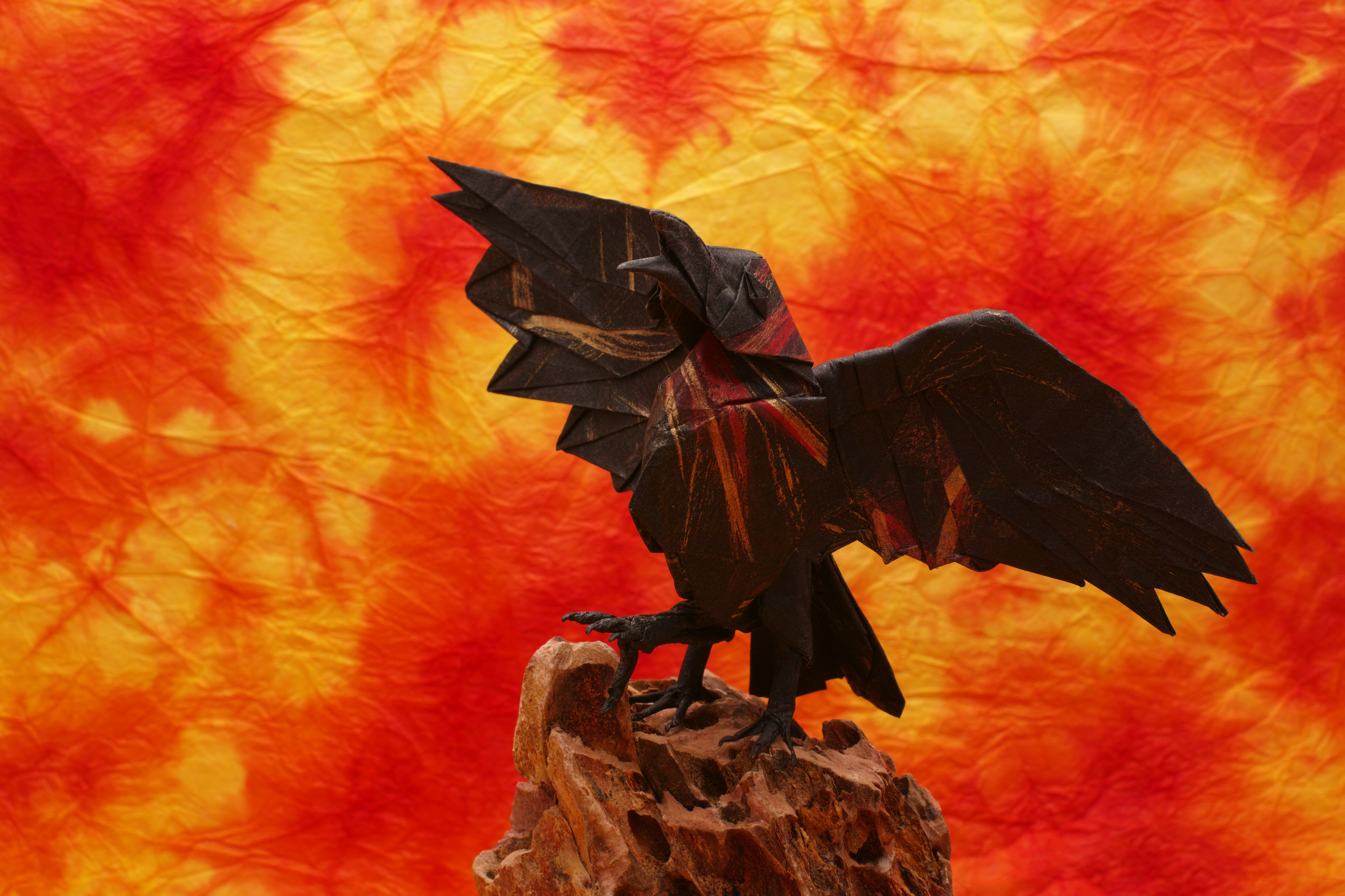 Origami Crow on Rock HD Wallpaper