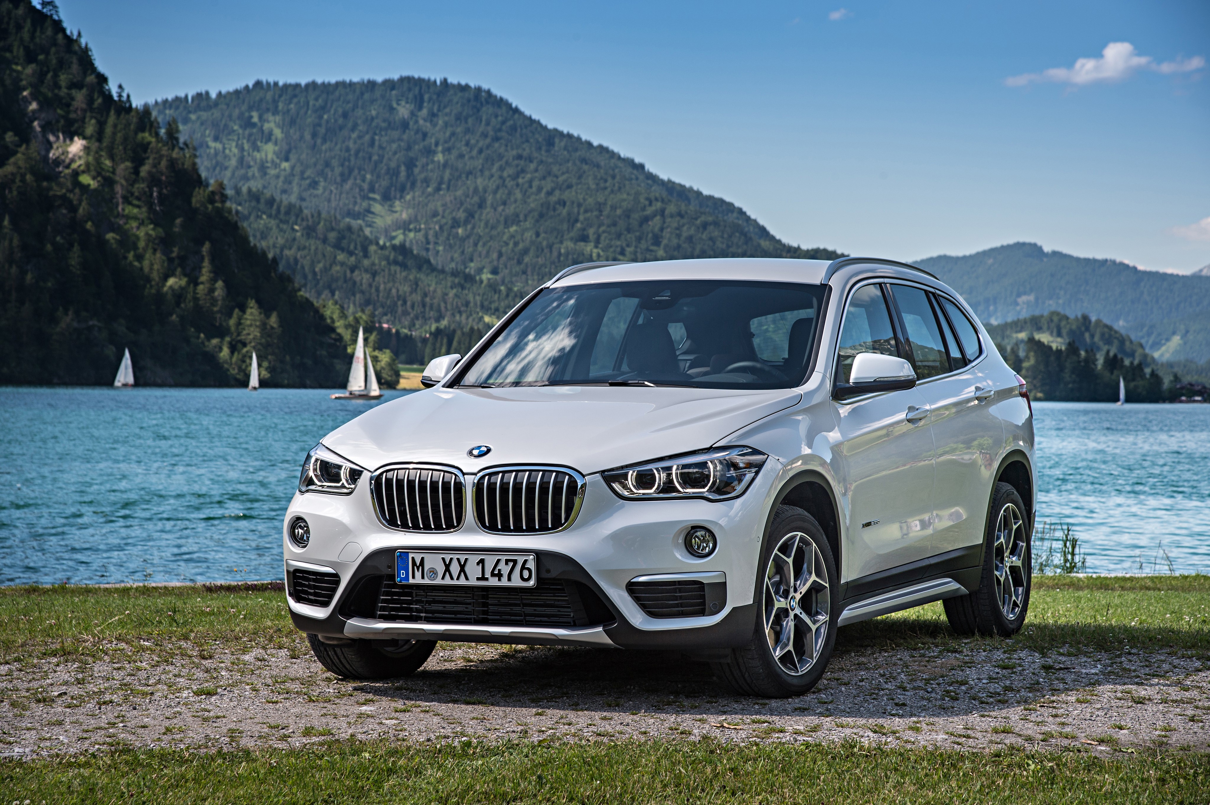 White BMW X1 xDrive F48 by a Lake HD Wallpaper