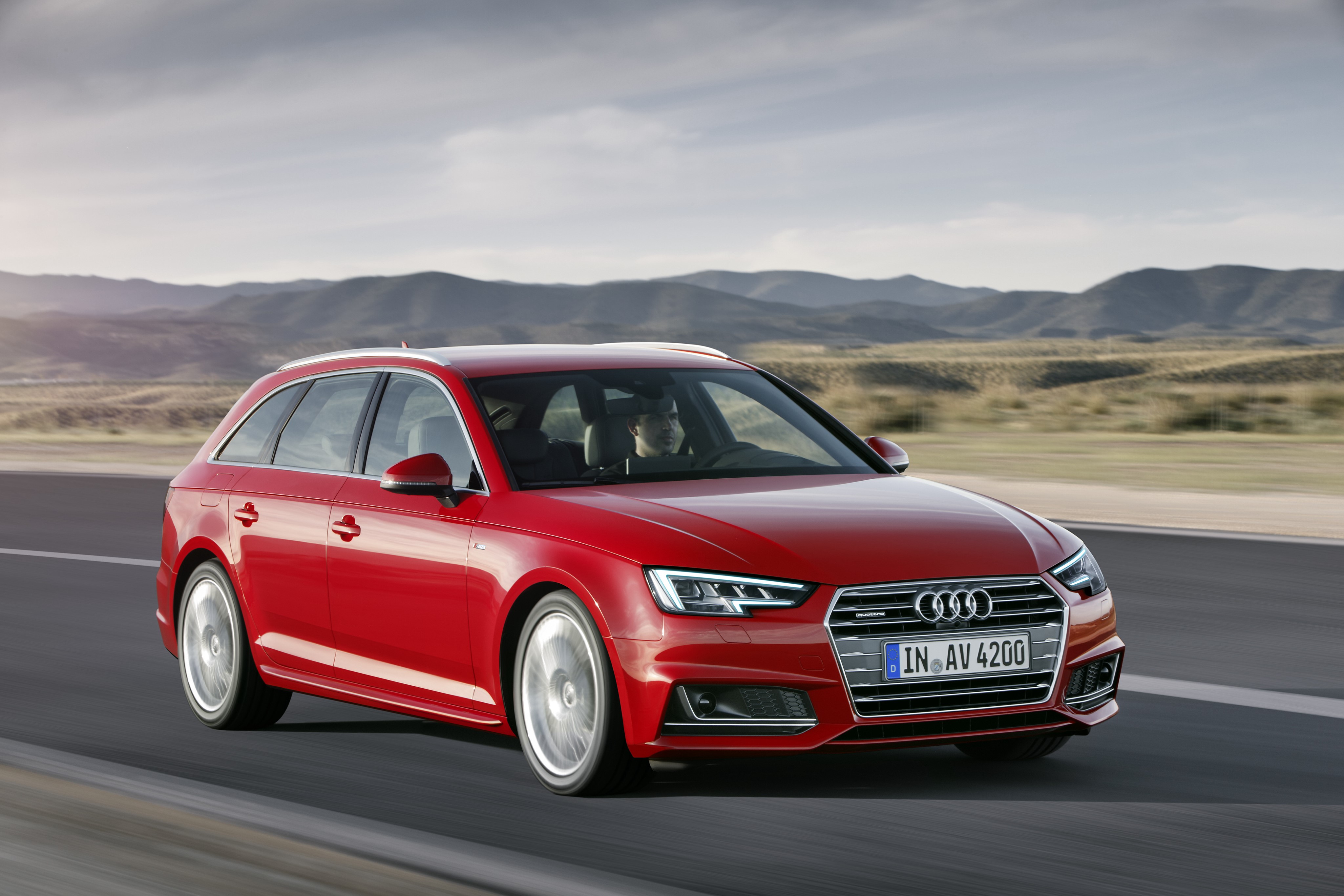 Red Audi 2015 TDI quattro Avant S line Estate Car HD Wallpaper