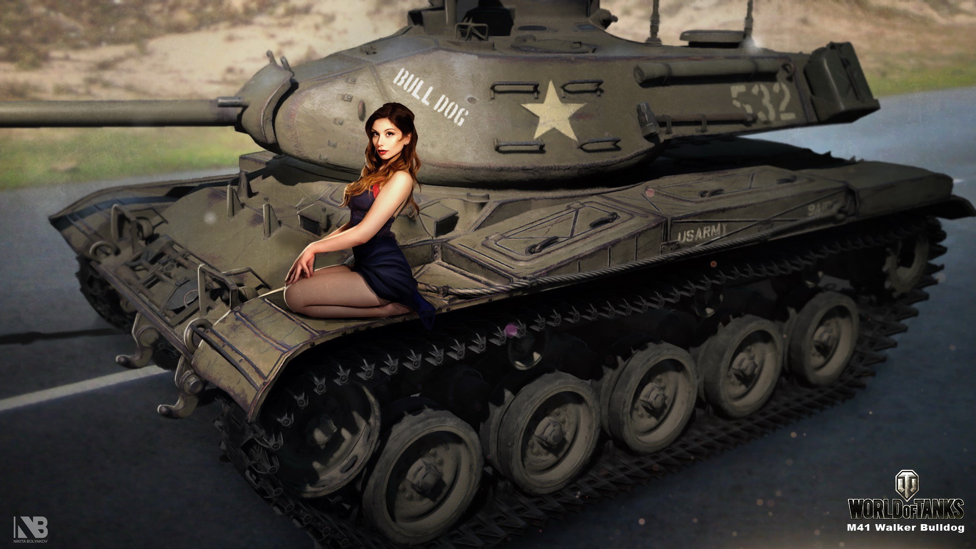 Woman on M41 Walker Bulldog tank from World of Tanks HD Wallpaper