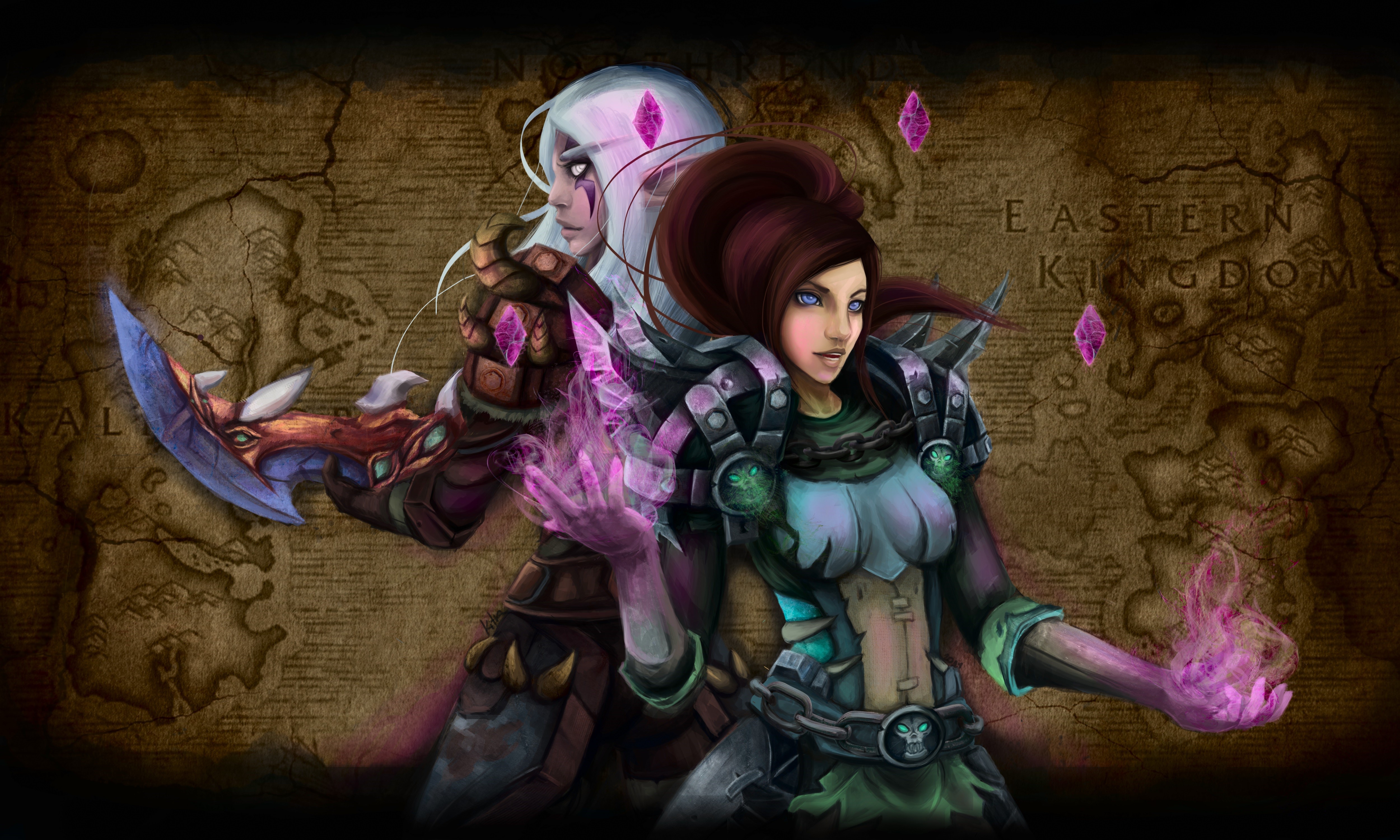 Two female warriors from World of WarCraft with magic HD Wallpaper