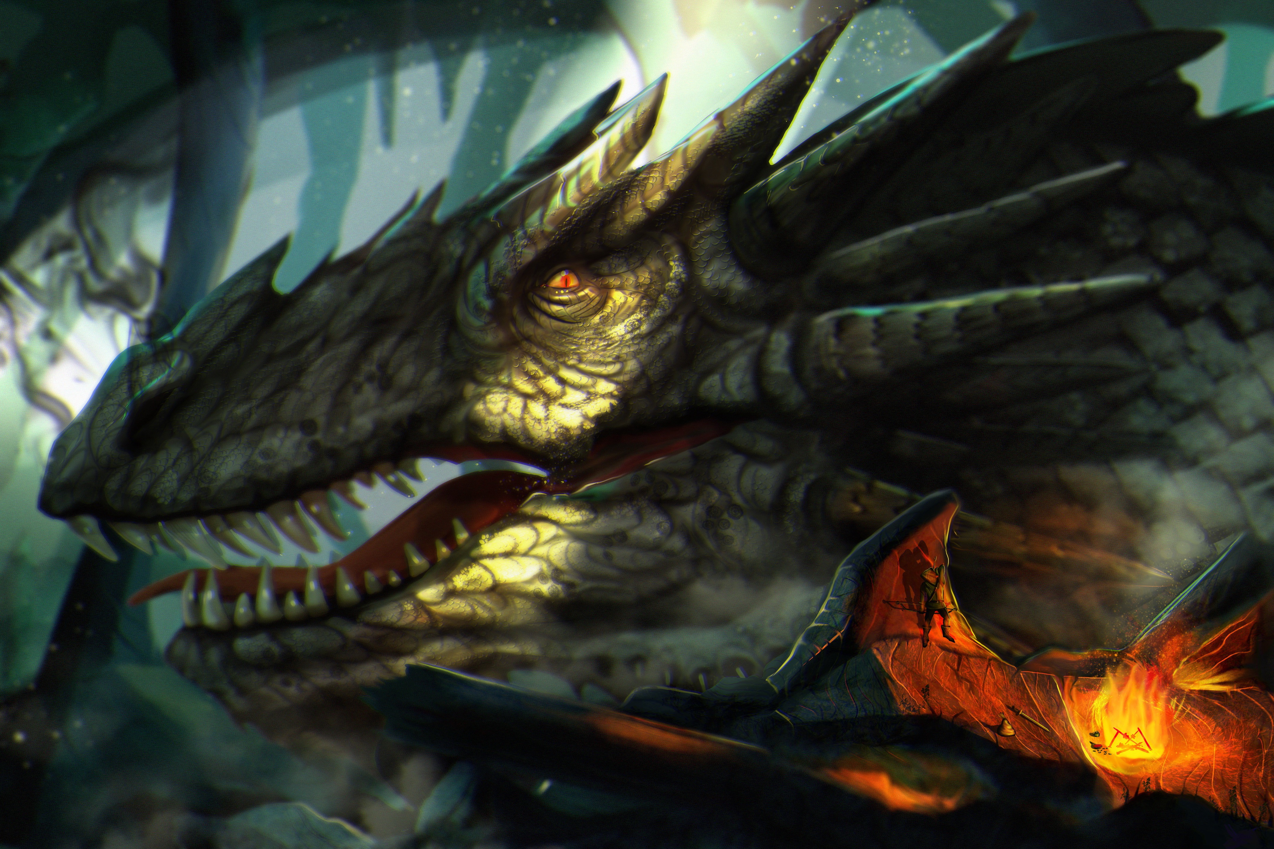 Dragon Head with Fire HD Wallpaper