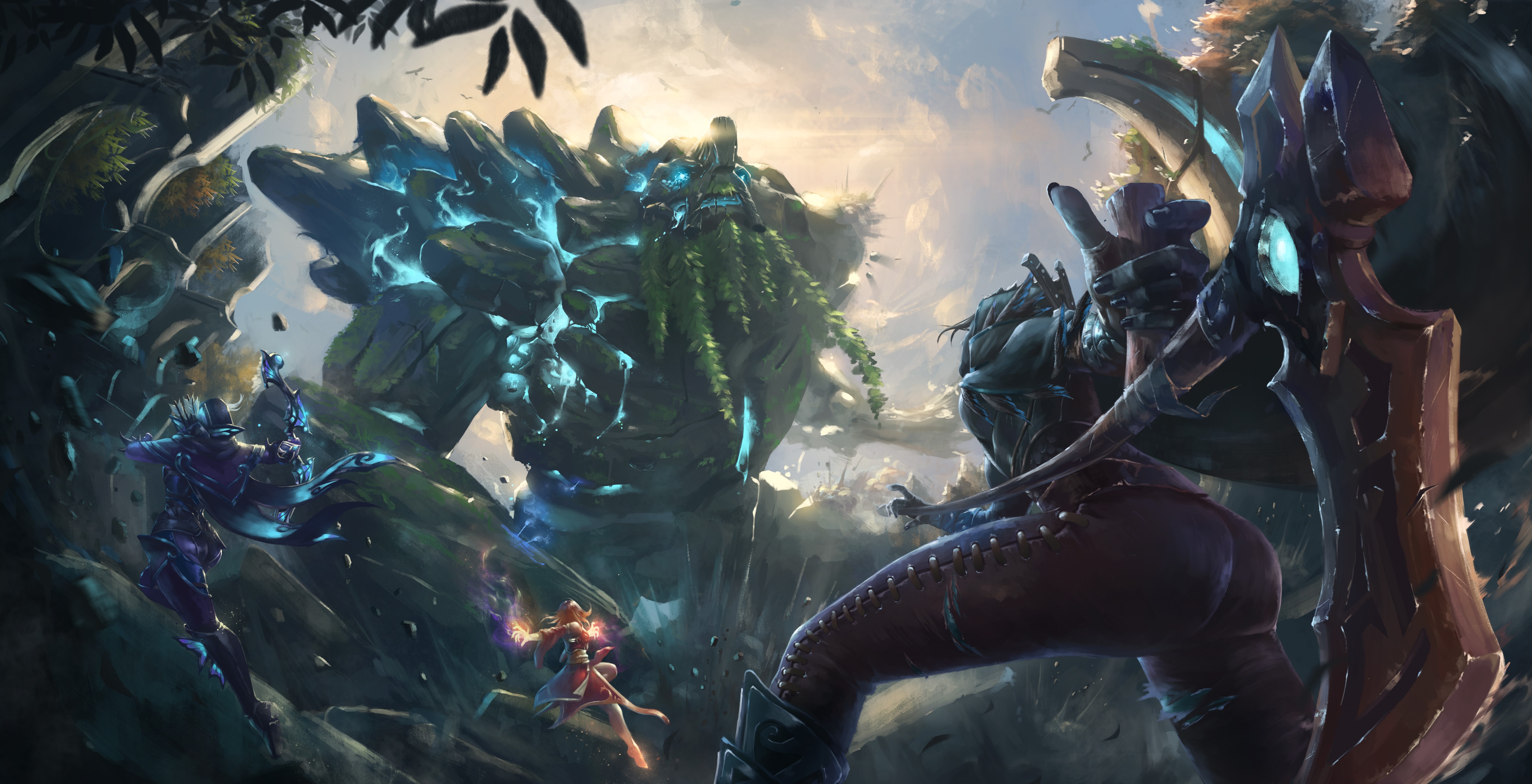 Warriors battling monsters in DOTA 2 HD Wallpaper